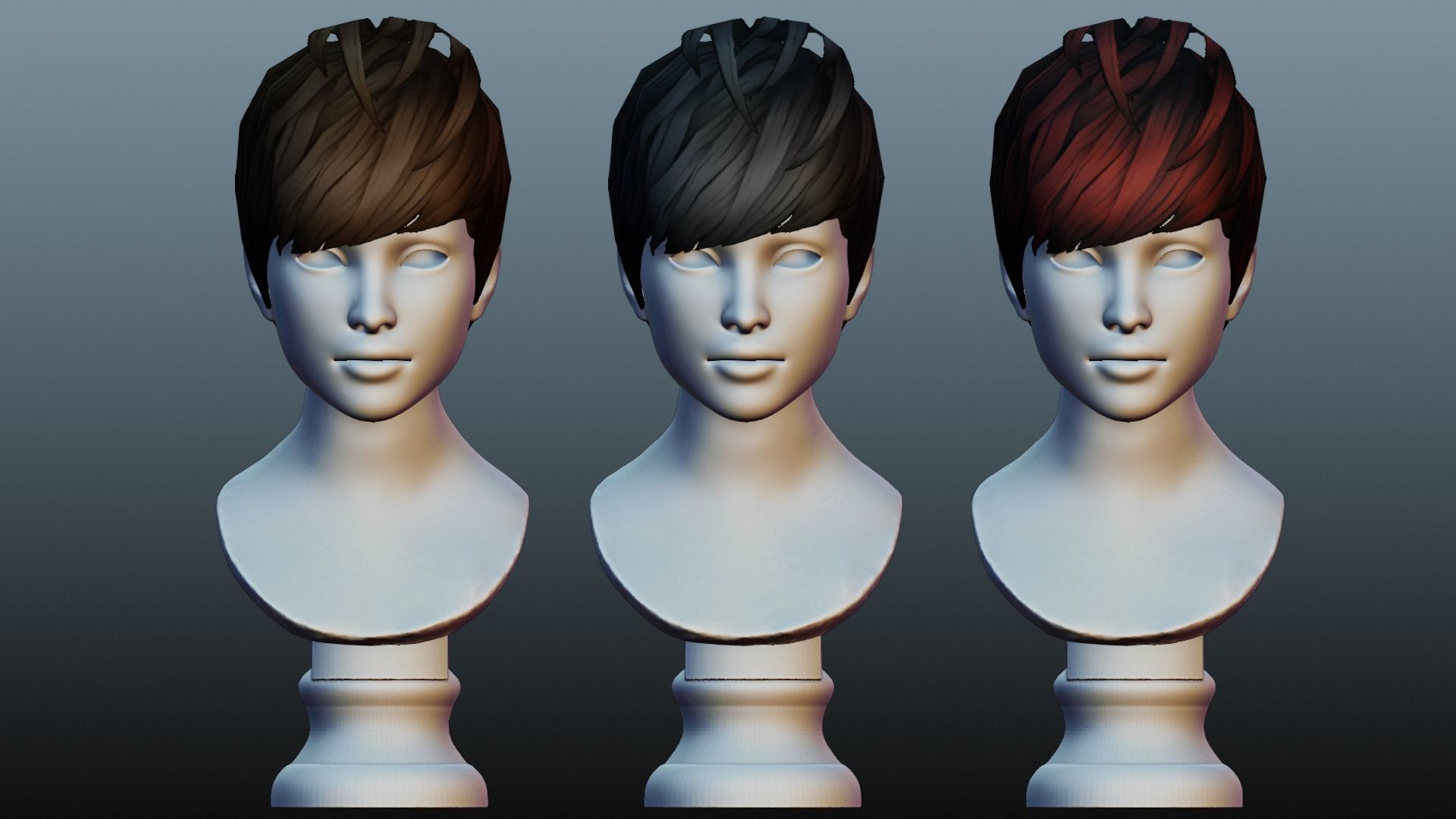 Male hair 3 color Low-poly 3D model_15