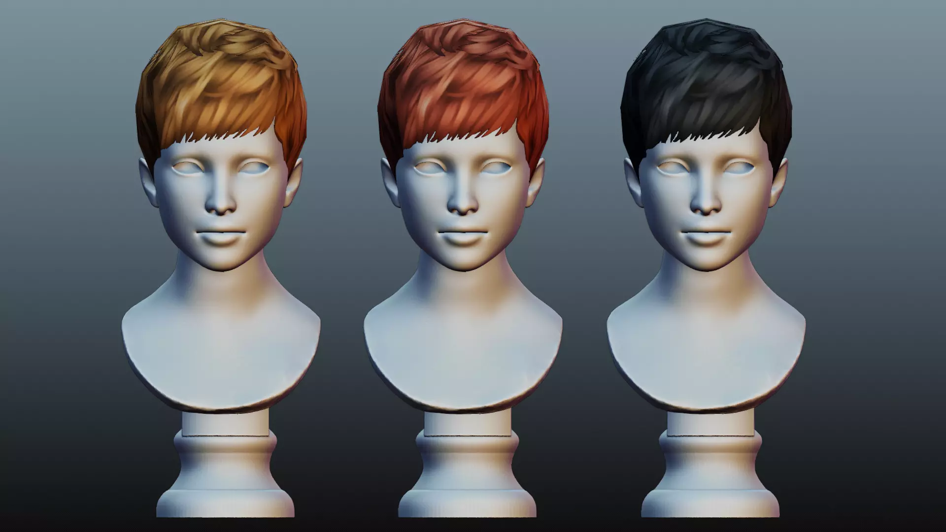Male hair 3 color Low-poly 3D model_0