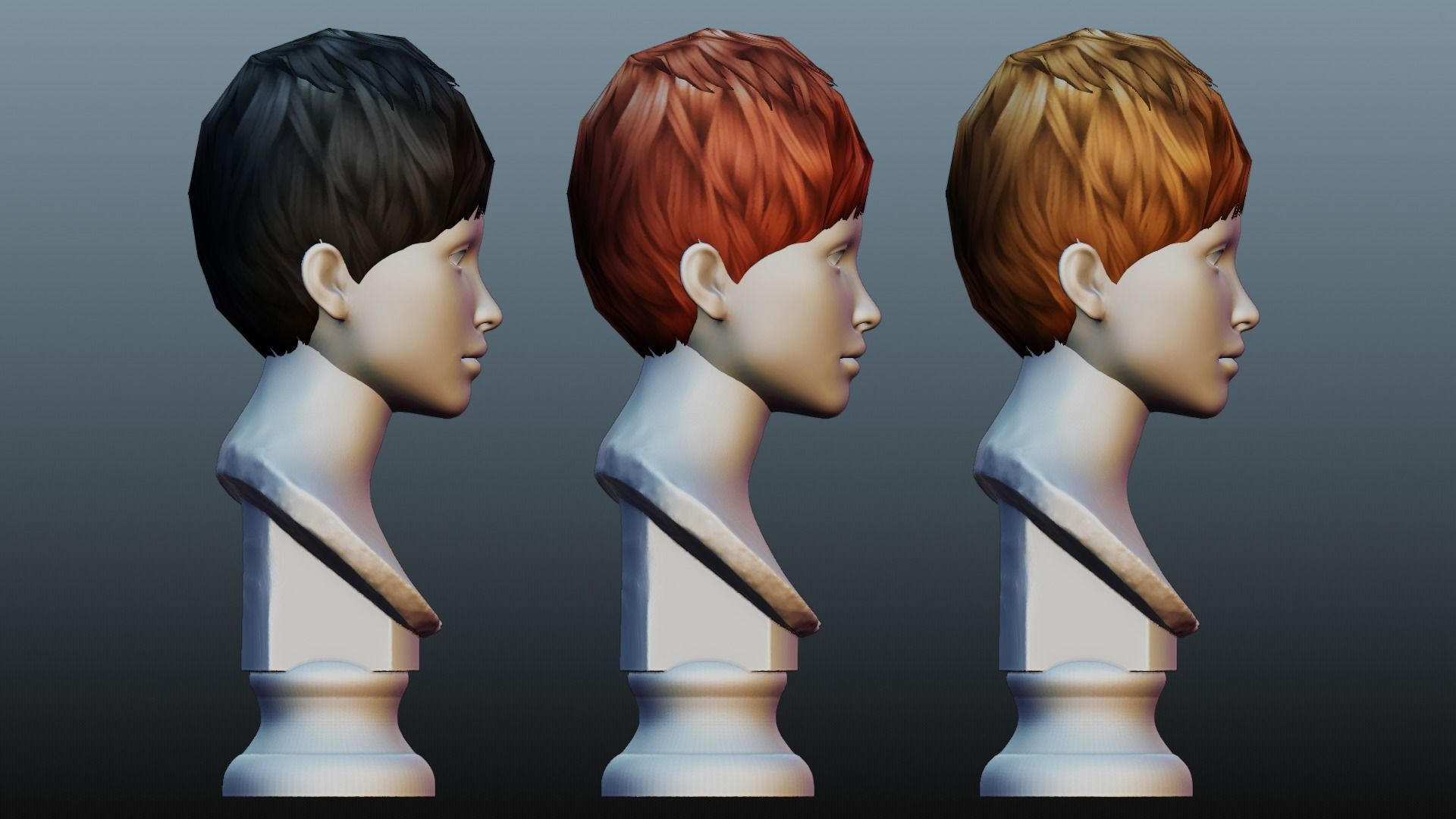 Male hair 3 color Low-poly 3D model_19