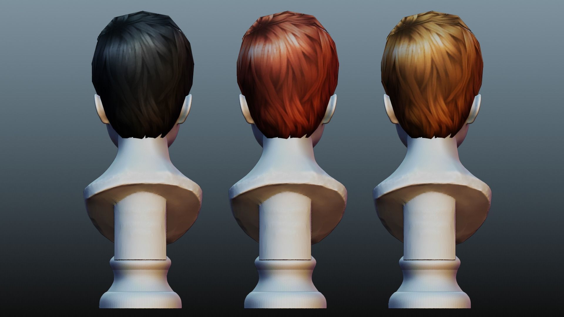 Male hair 3 color Low-poly 3D model_17