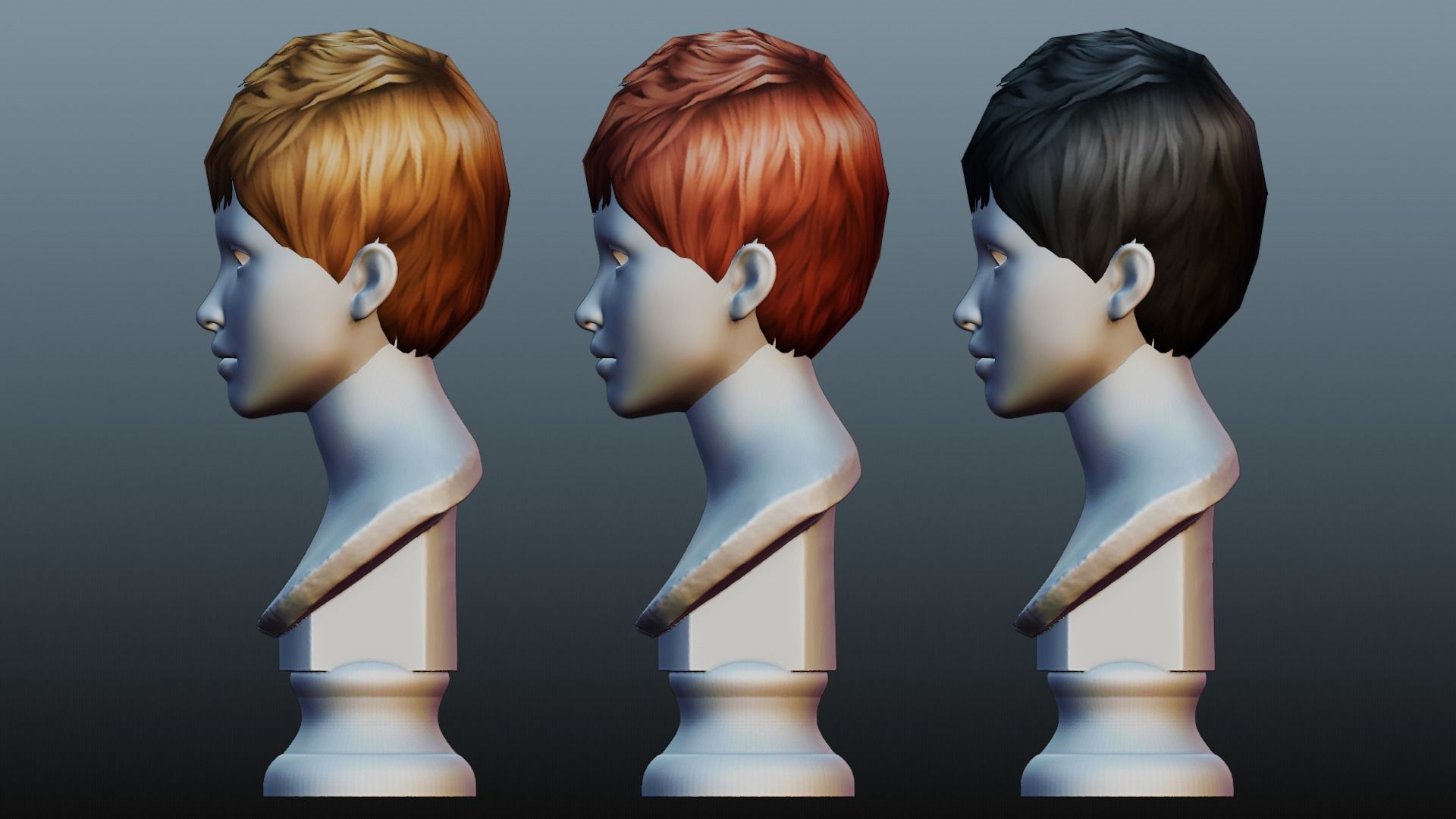 Male hair 3 color Low-poly 3D model_18