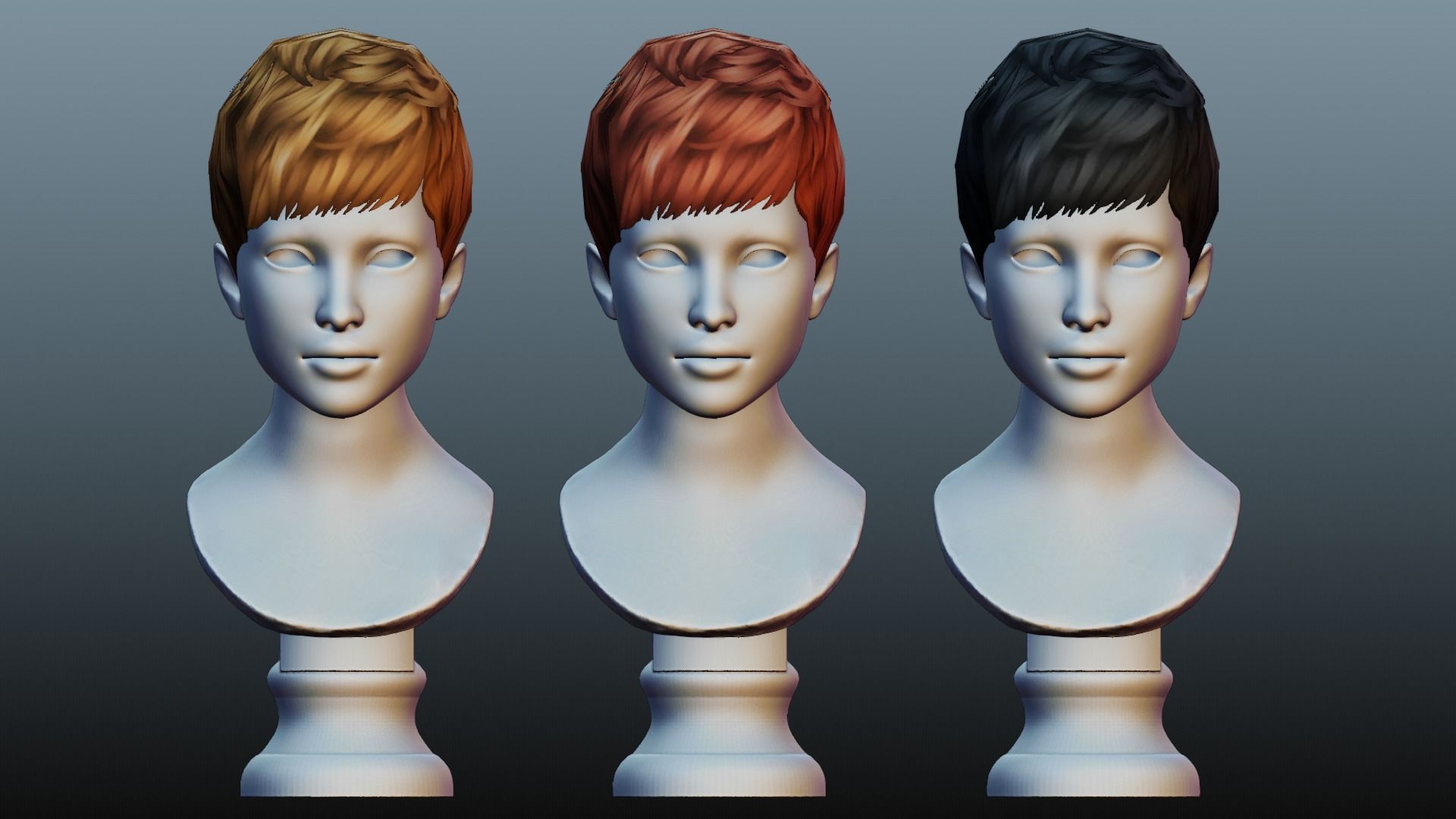 Male hair 3 color Low-poly 3D model_16