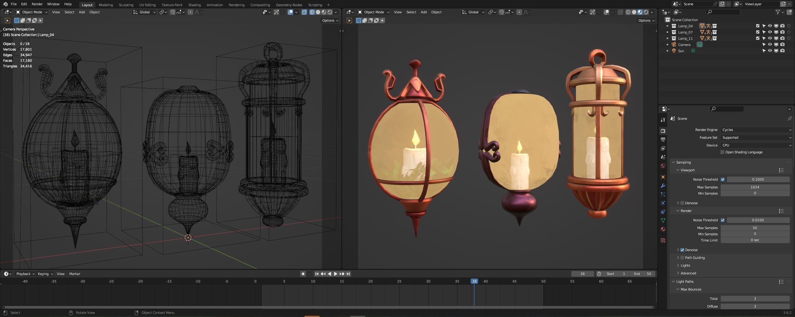 Stylized Fantasy Floating Lamp for Halloween Low-poly 3D model_15