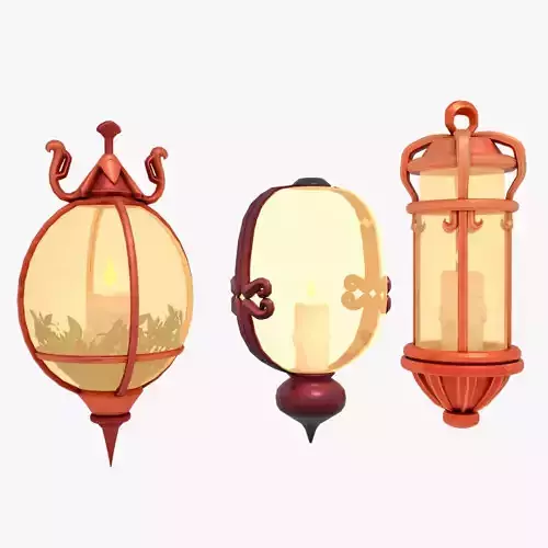 Stylized Fantasy Floating Lamp for Halloween Low-poly 3D model