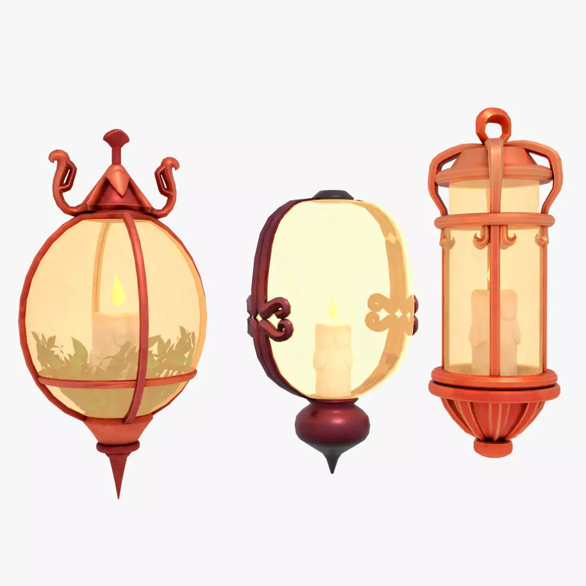 Stylized Fantasy Floating Lamp for Halloween Low-poly 3D model_0