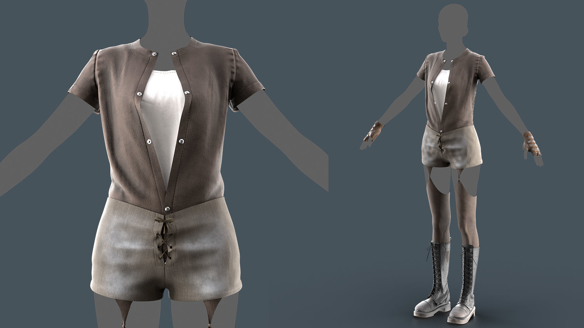 Women Outfit Apocalypse - obj - fbx Low-poly 3D model_2