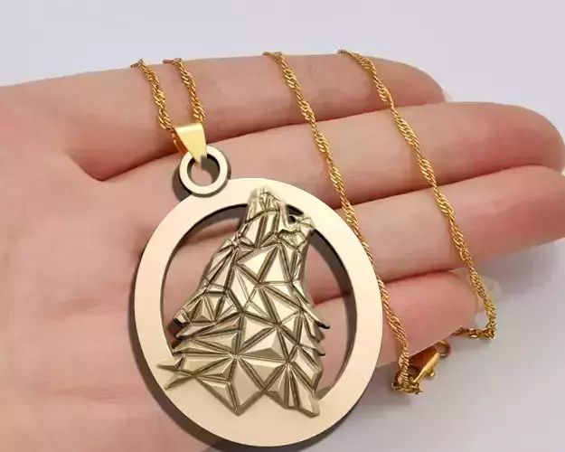 geometric wolf pendant