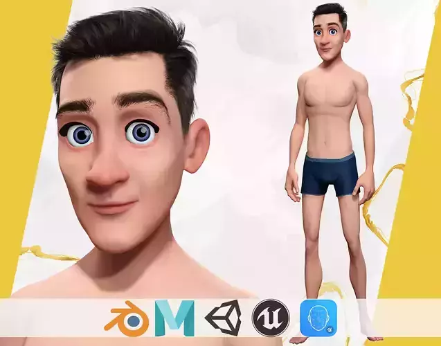 Base mesh Young Male Low-poly 3D model