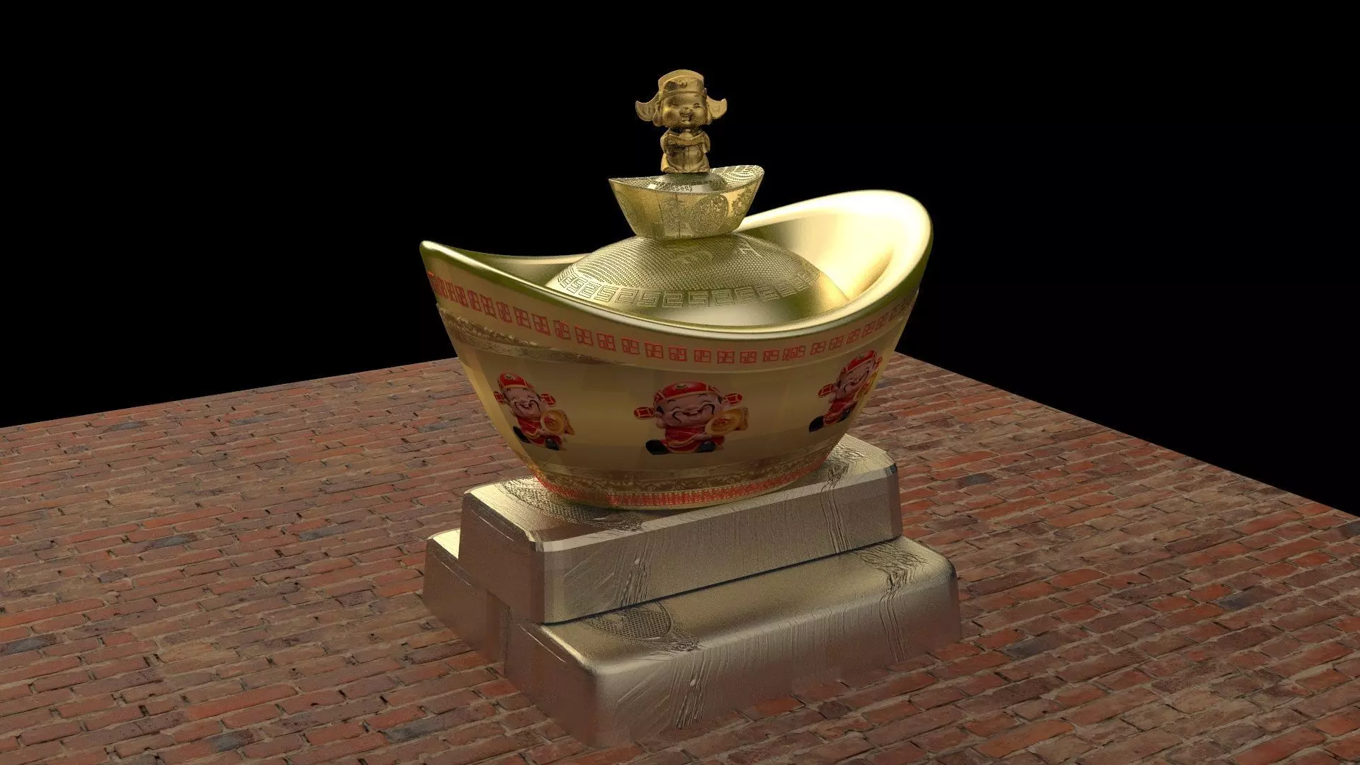 Chinese gold ingot 3D model_0