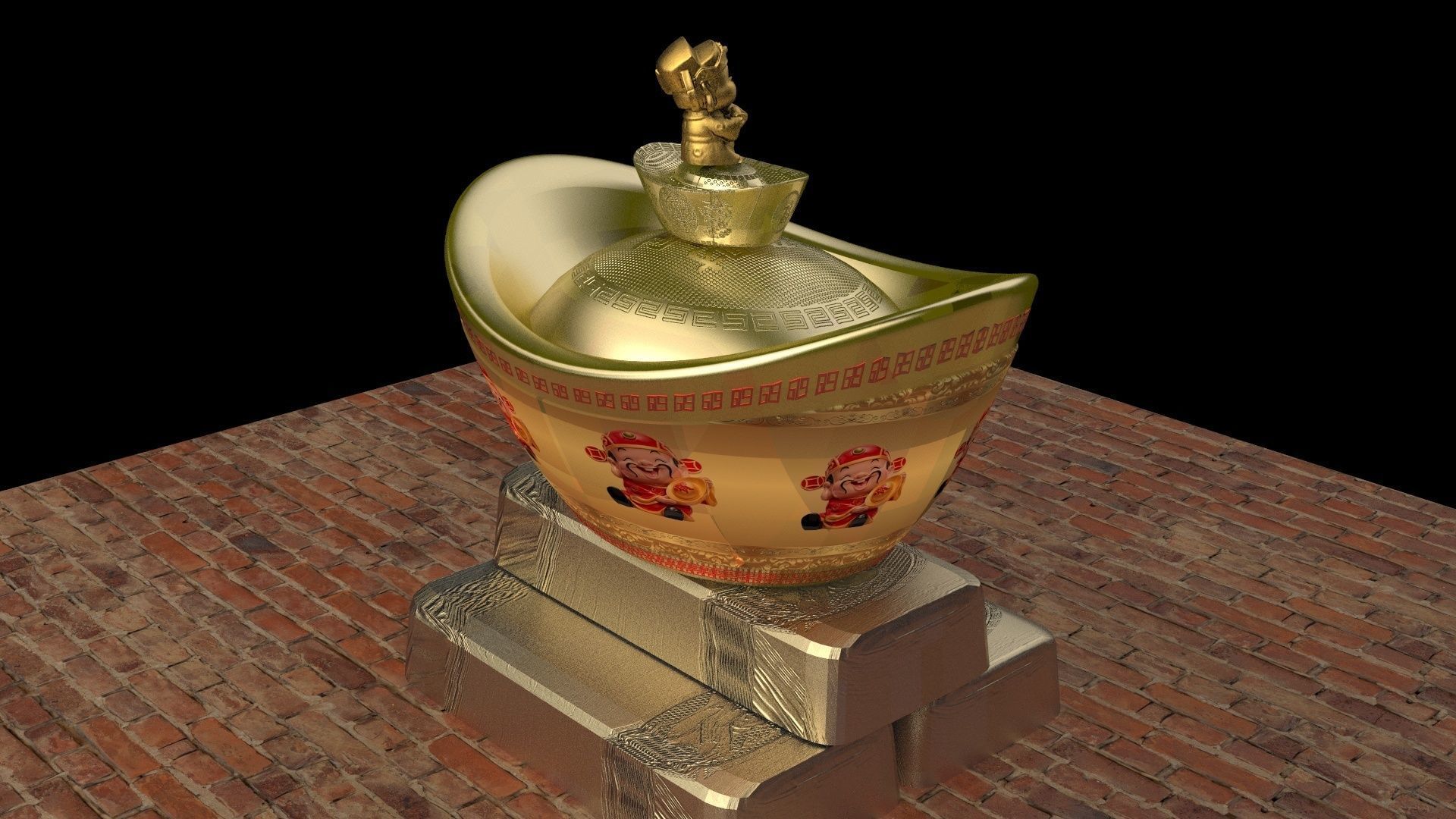 Chinese gold ingot 3D model_3