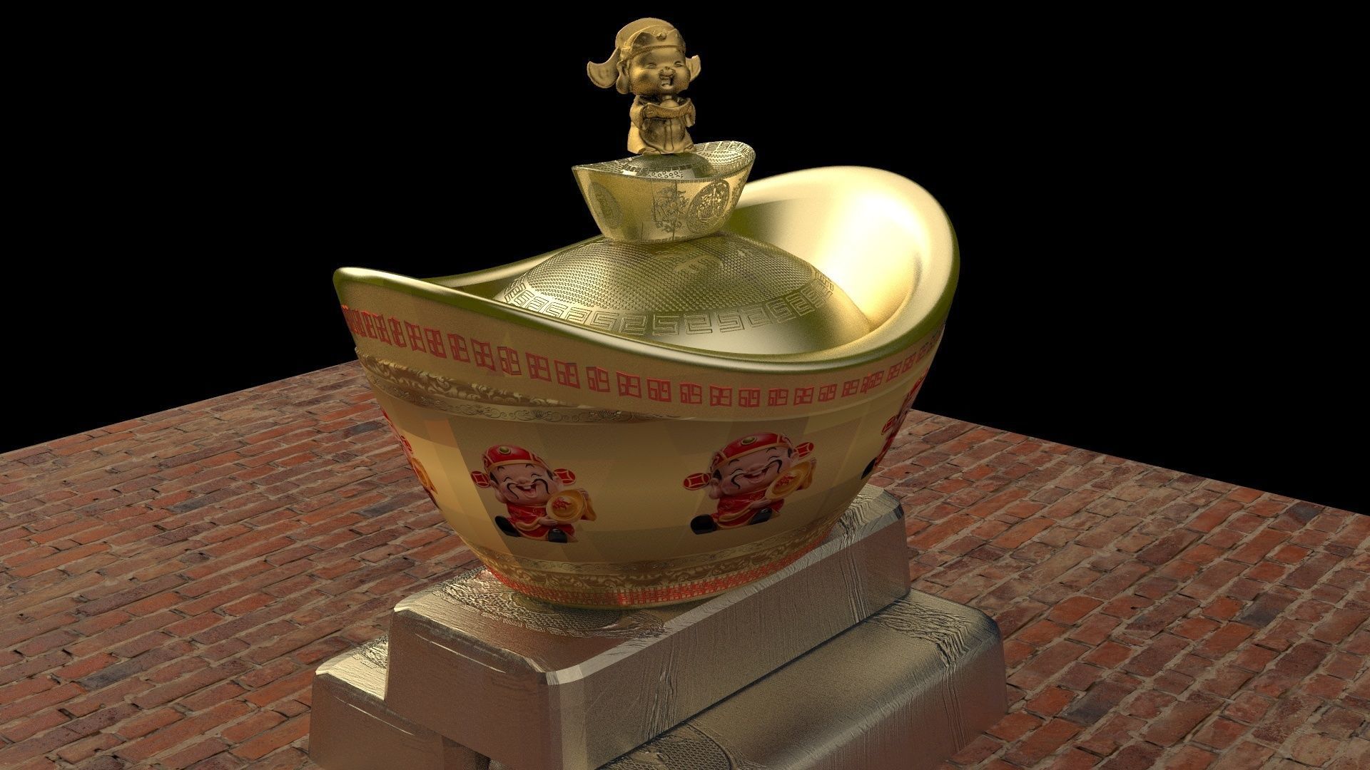 Chinese gold ingot 3D model_1