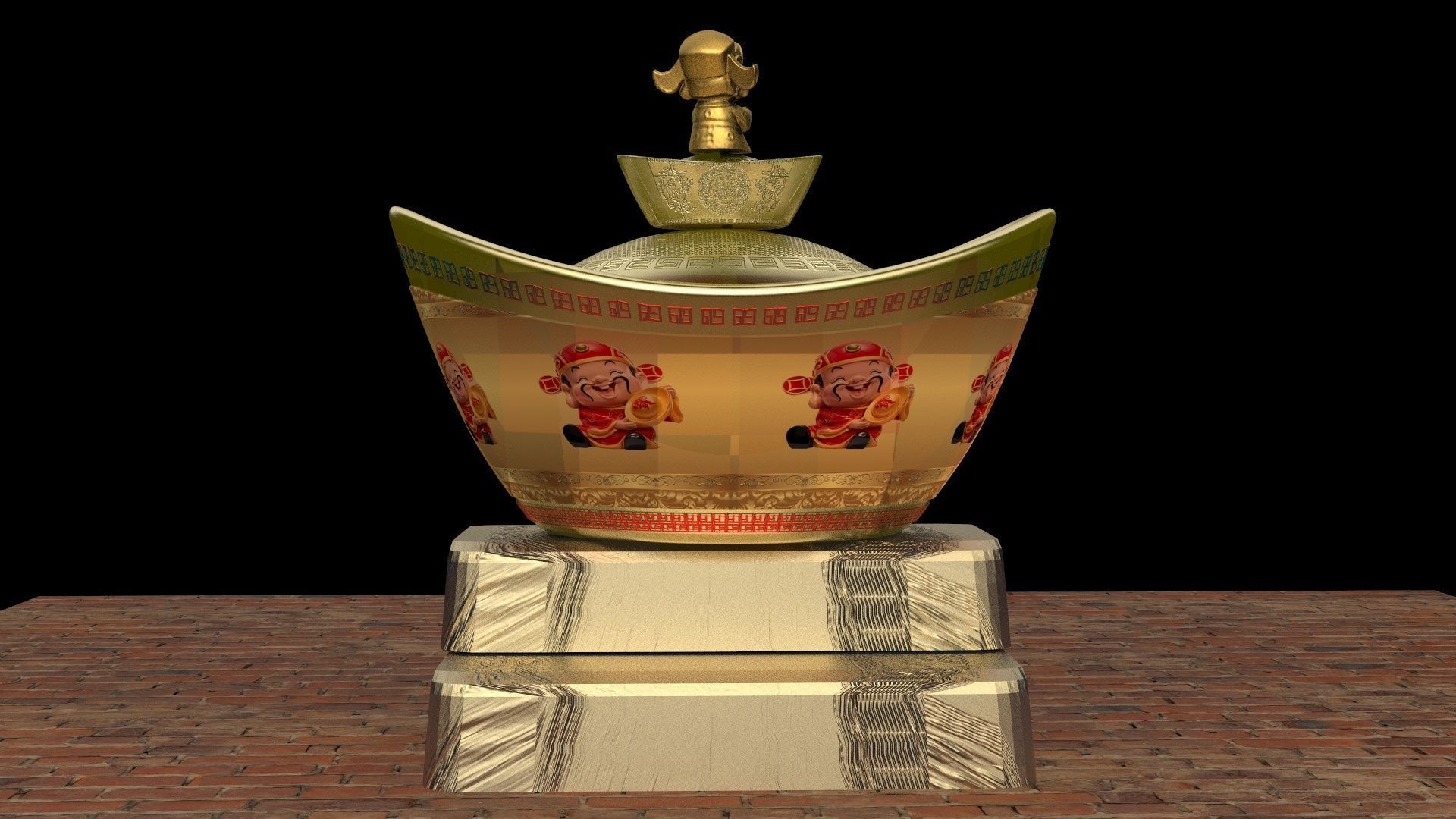 Chinese gold ingot 3D model_2