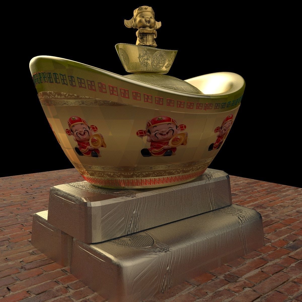 Chinese gold ingot 3D model_5
