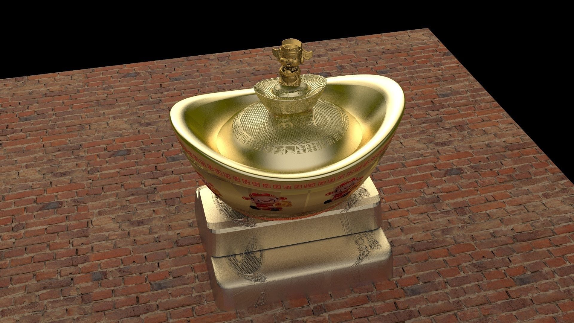 Chinese gold ingot 3D model_4