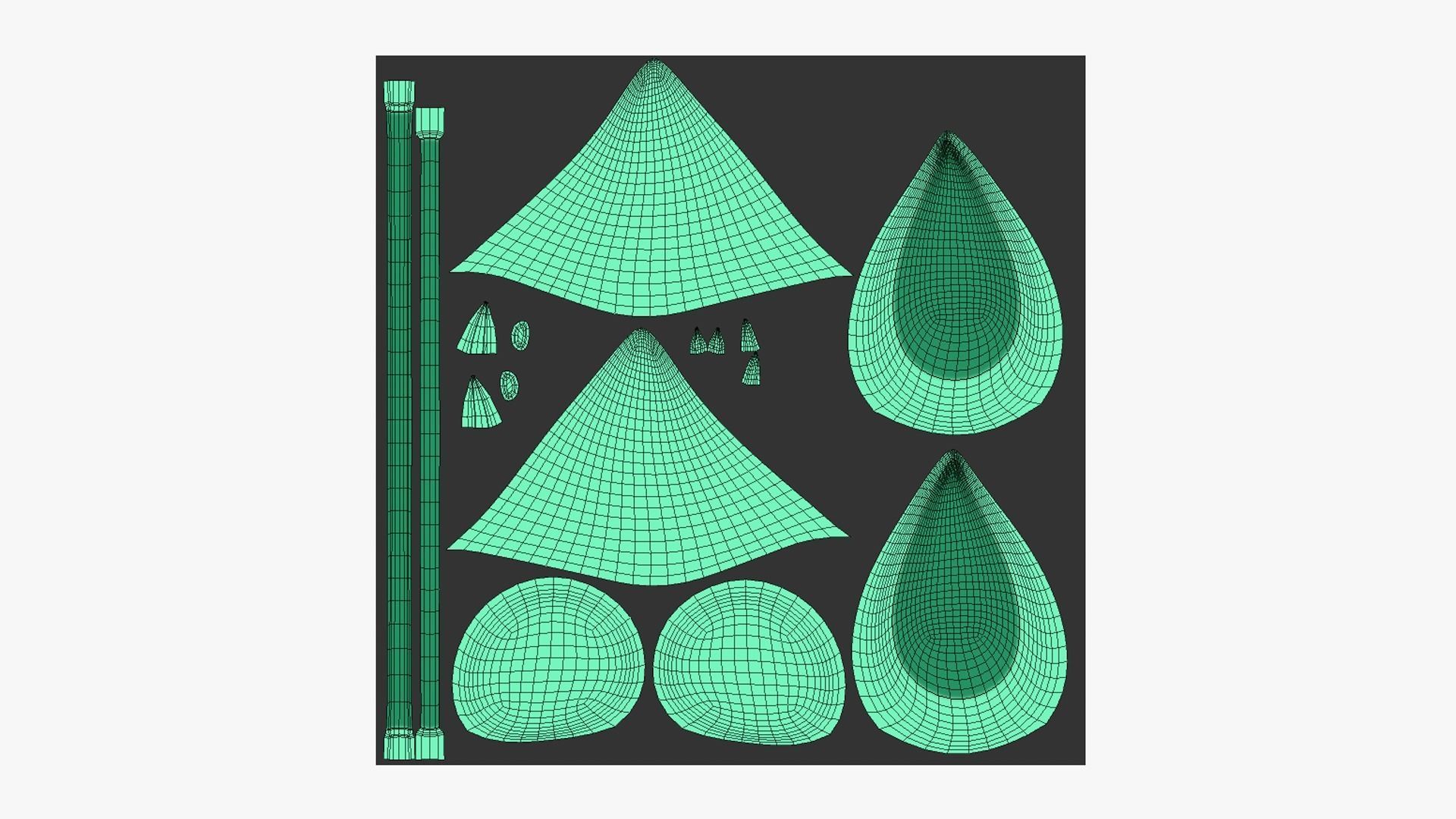 Furry Ears Tiara F07 Green - Headband Character Design Low-poly 3D model_5