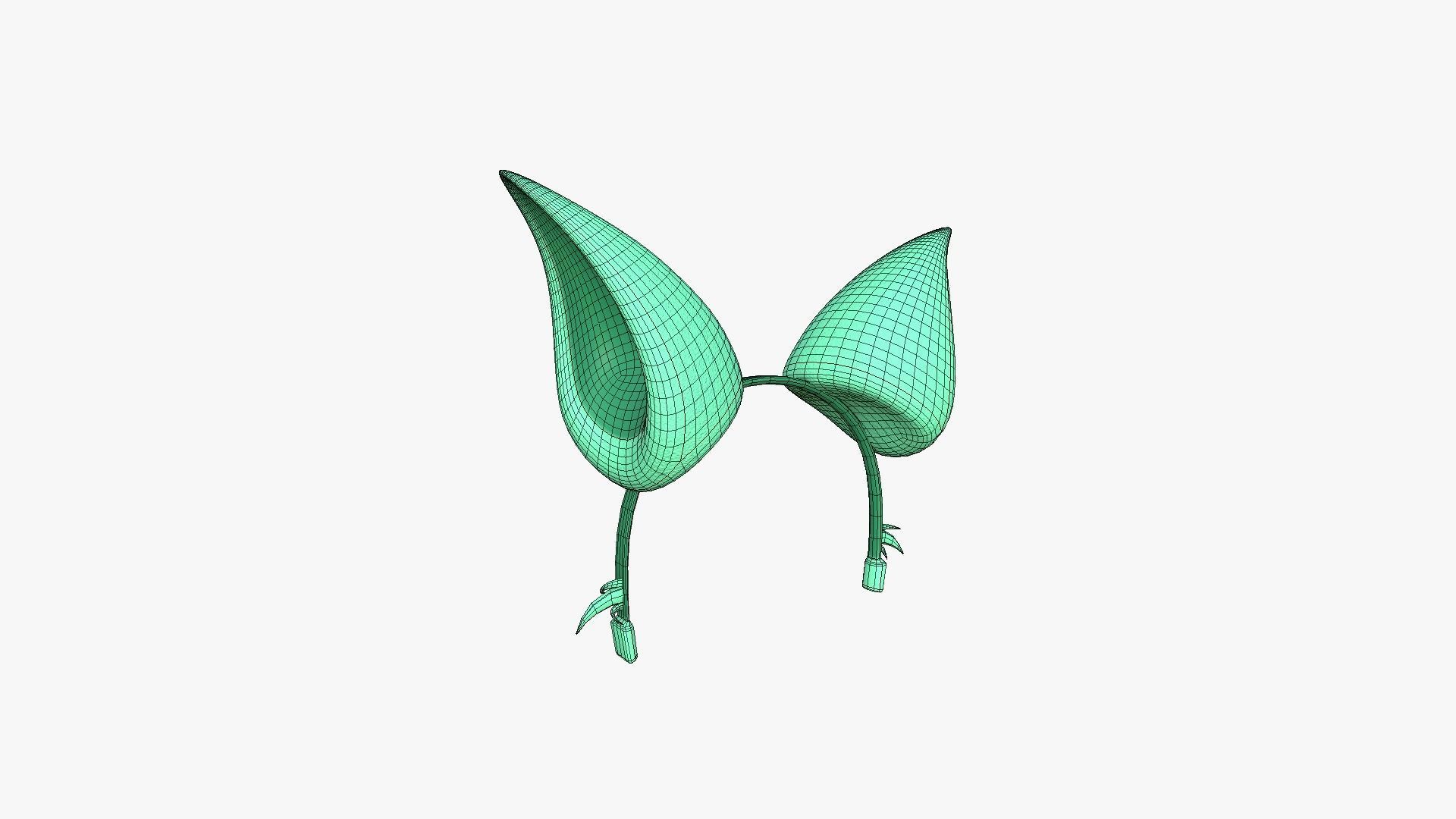 Furry Ears Tiara F07 Green - Headband Character Design Low-poly 3D model_6