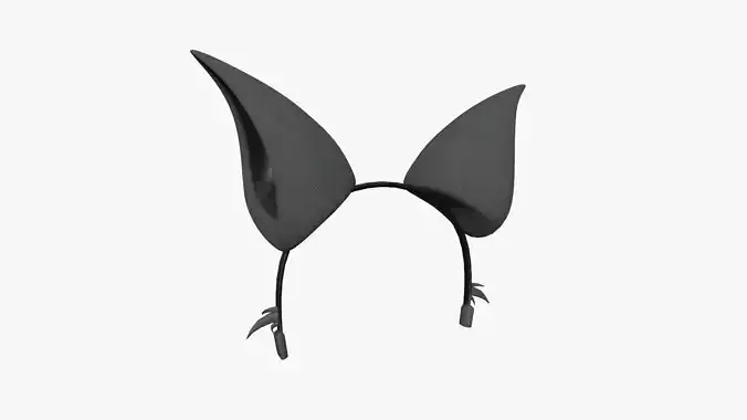 Furry Ears Tiara F09 Full Black - Headband Character Design Low-poly 3D model