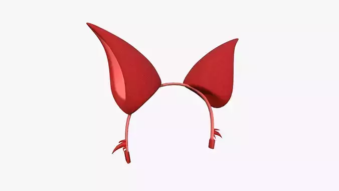Furry Ears Tiara F10 Red - Headband Character Design Low-poly 3D model