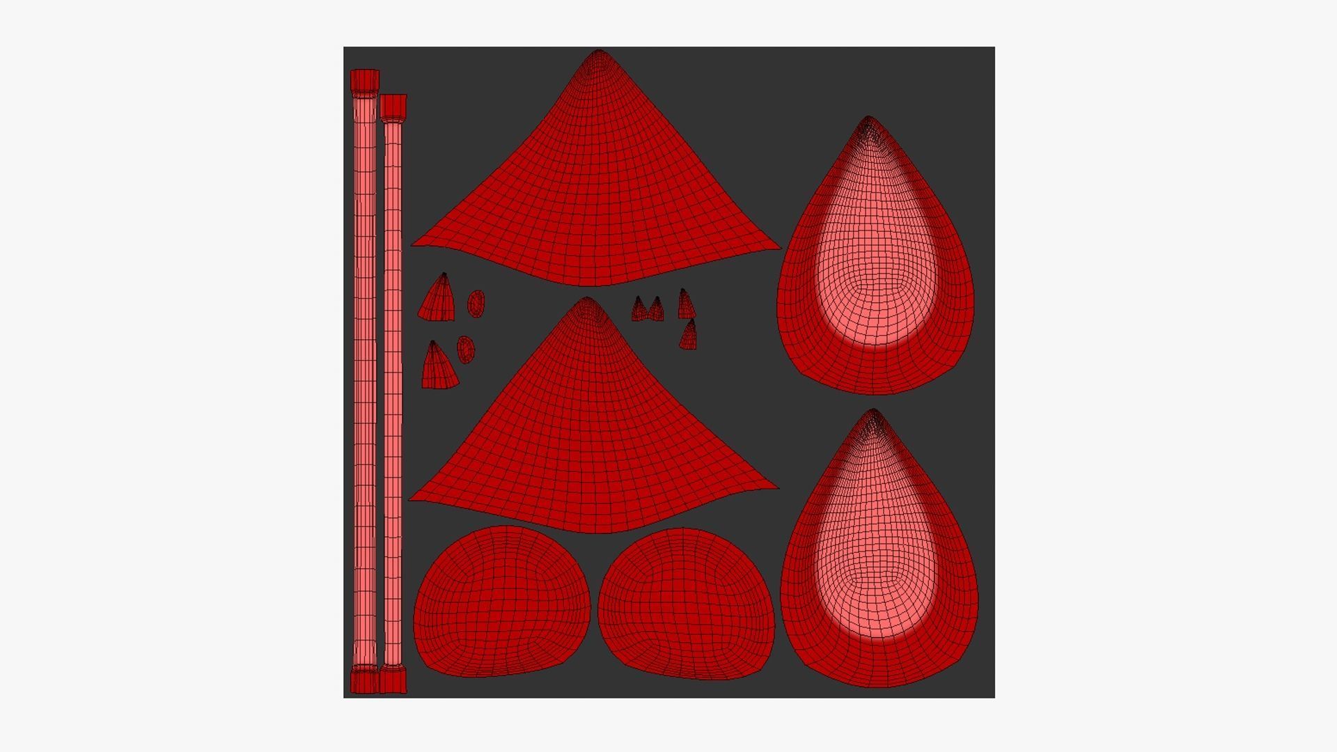 Furry Ears Tiara F10 Red - Headband Character Design Low-poly 3D model_5