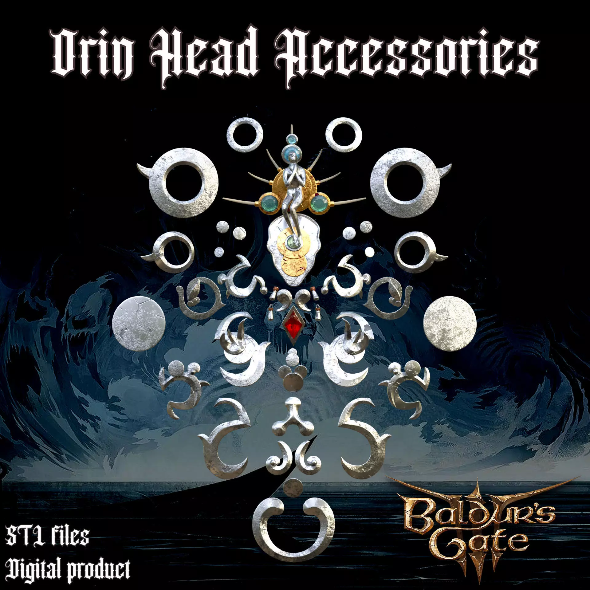 Orin Headwear Accessories Cosplay set Baldurs Gate 3  3D print model_0