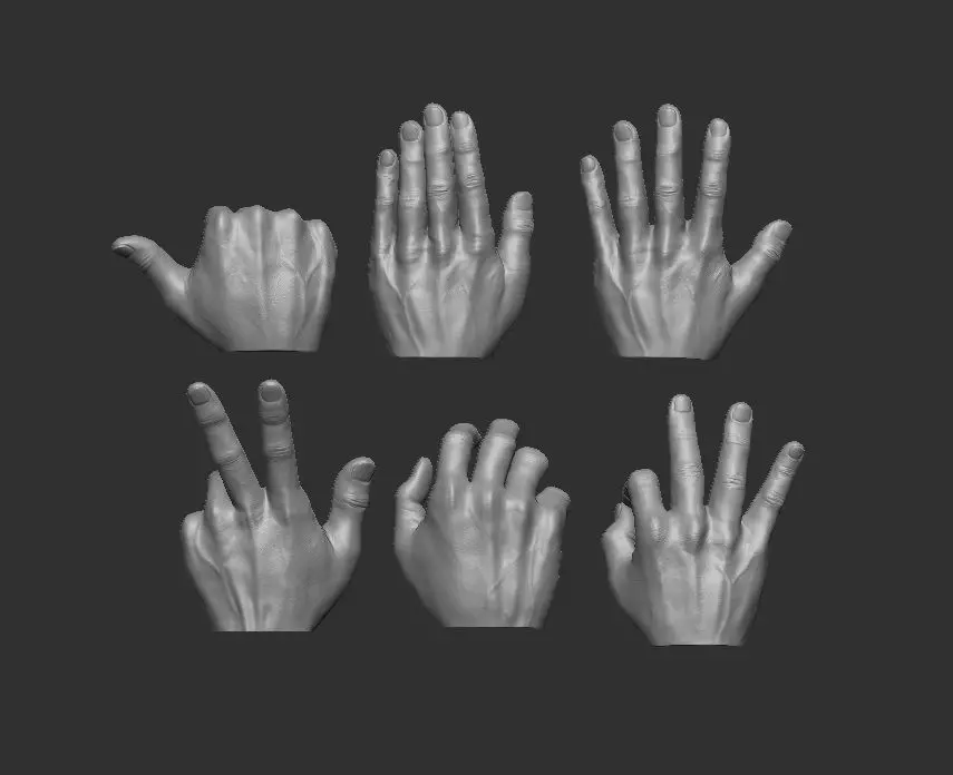 Set 2 of naked hands - 6 naked hands for mcfarlane figures 3D print model_0
