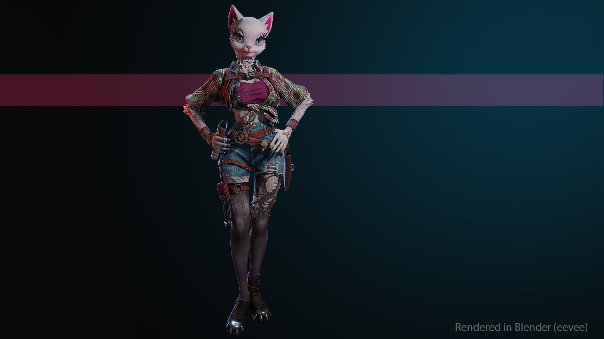 Cat girl Low-poly 3D model_5