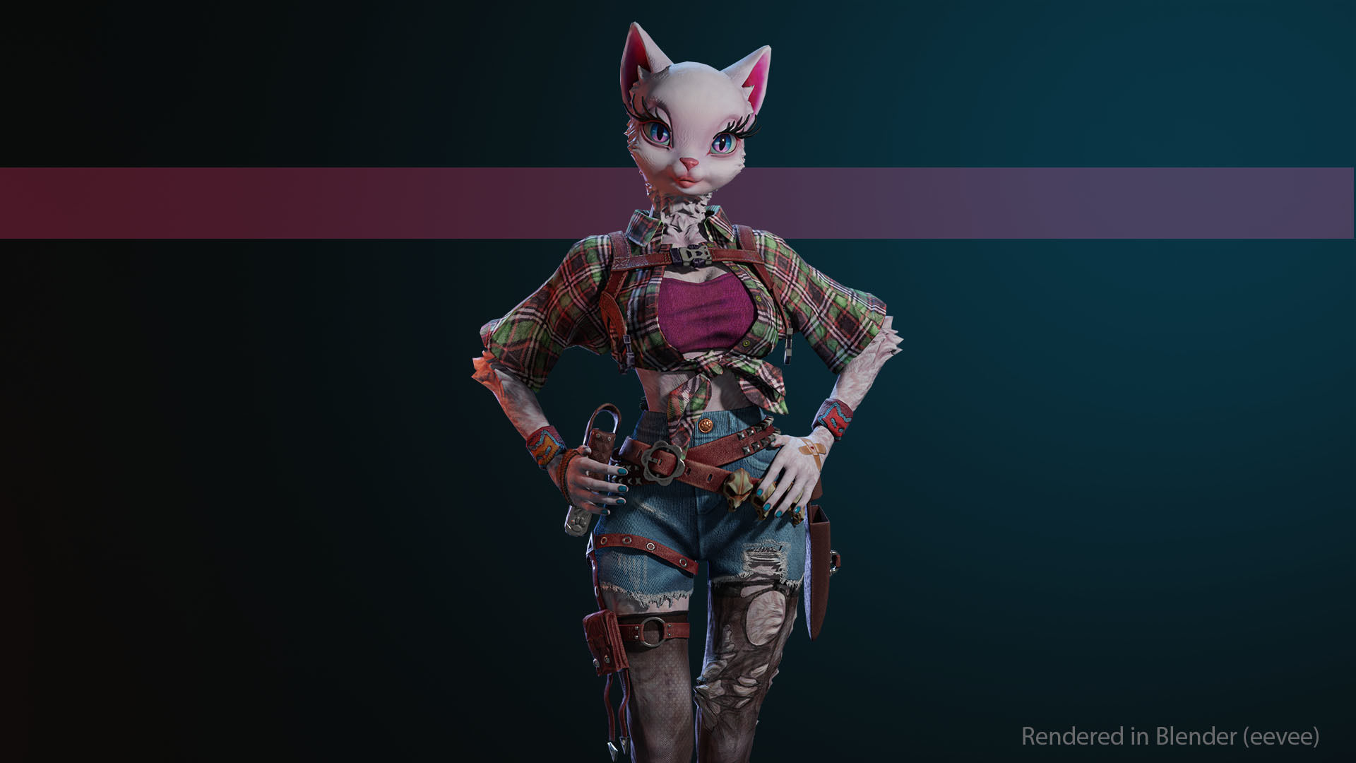 Cat girl Low-poly 3D model_6