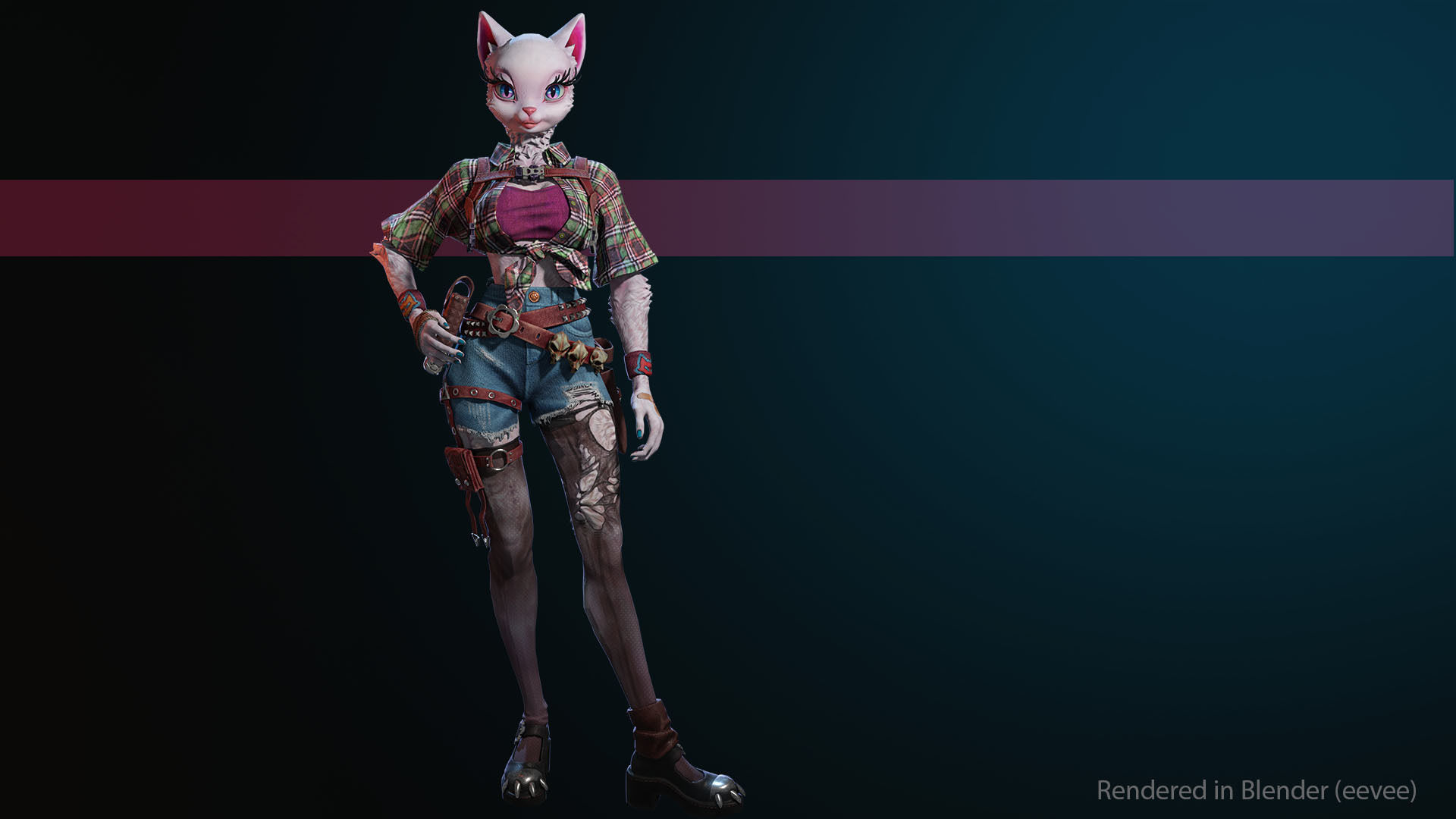 Cat girl Low-poly 3D model_7