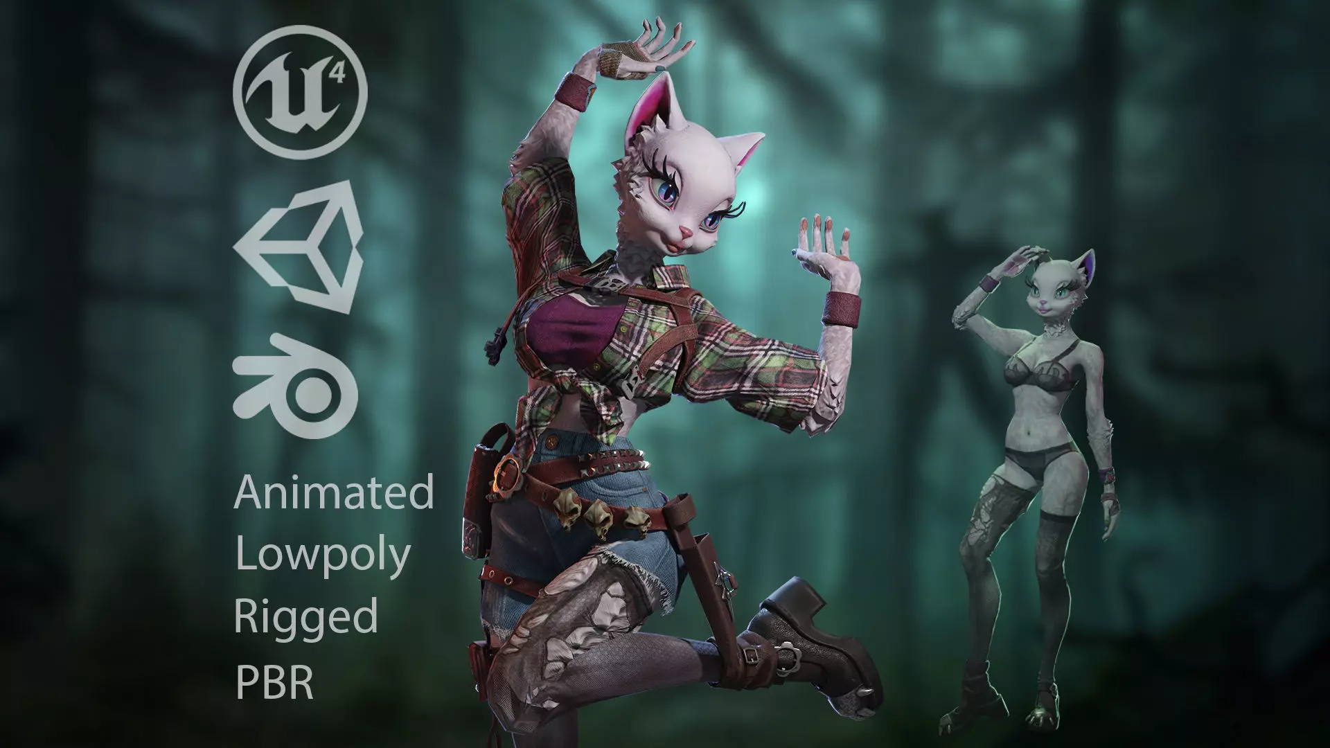 Cat girl Low-poly 3D model_0