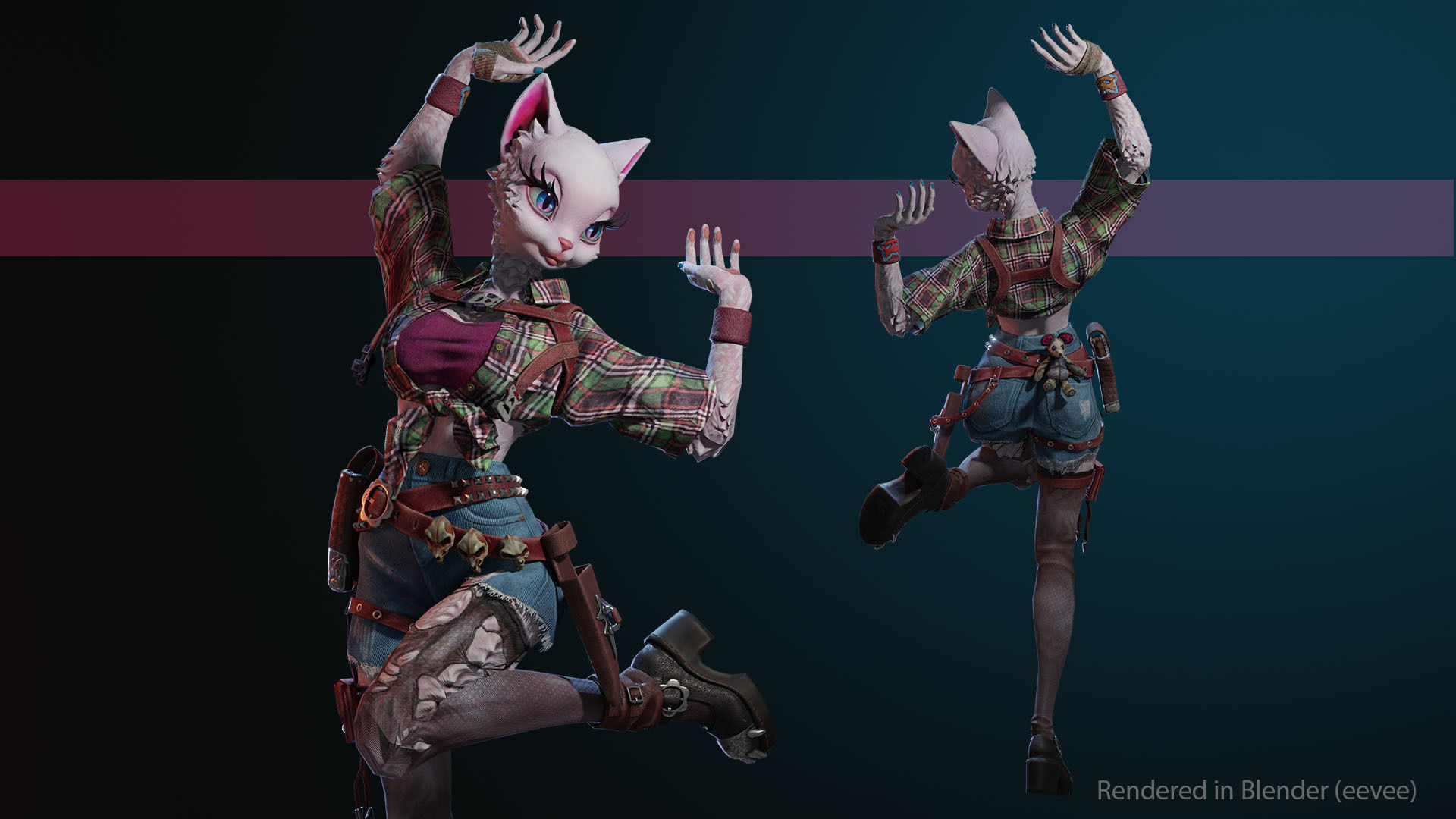 Cat girl Low-poly 3D model_2