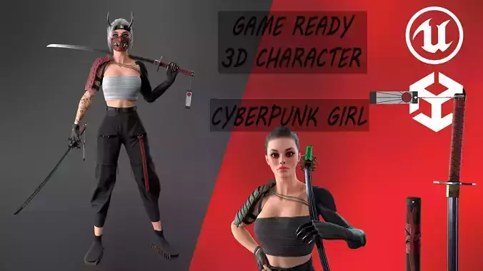 Cyberpunk Girl- Game Ready Low-poly 3D model 
