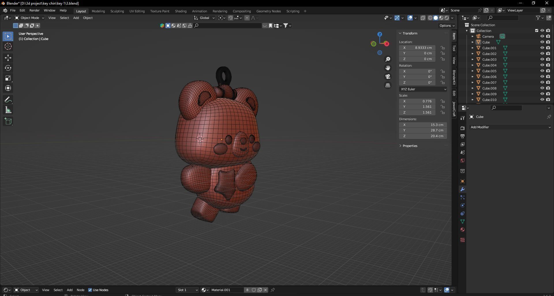 cute bear key chine 3D print model_4