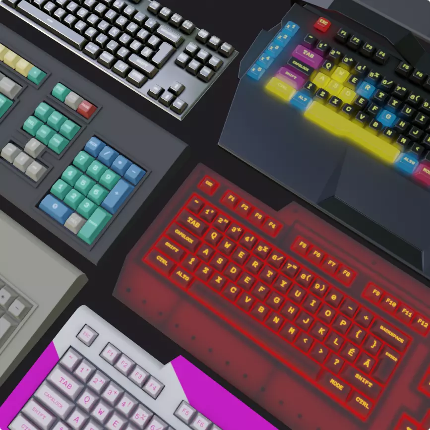 rgb Keyboard lowpoly gameready pack collection old modern _0
