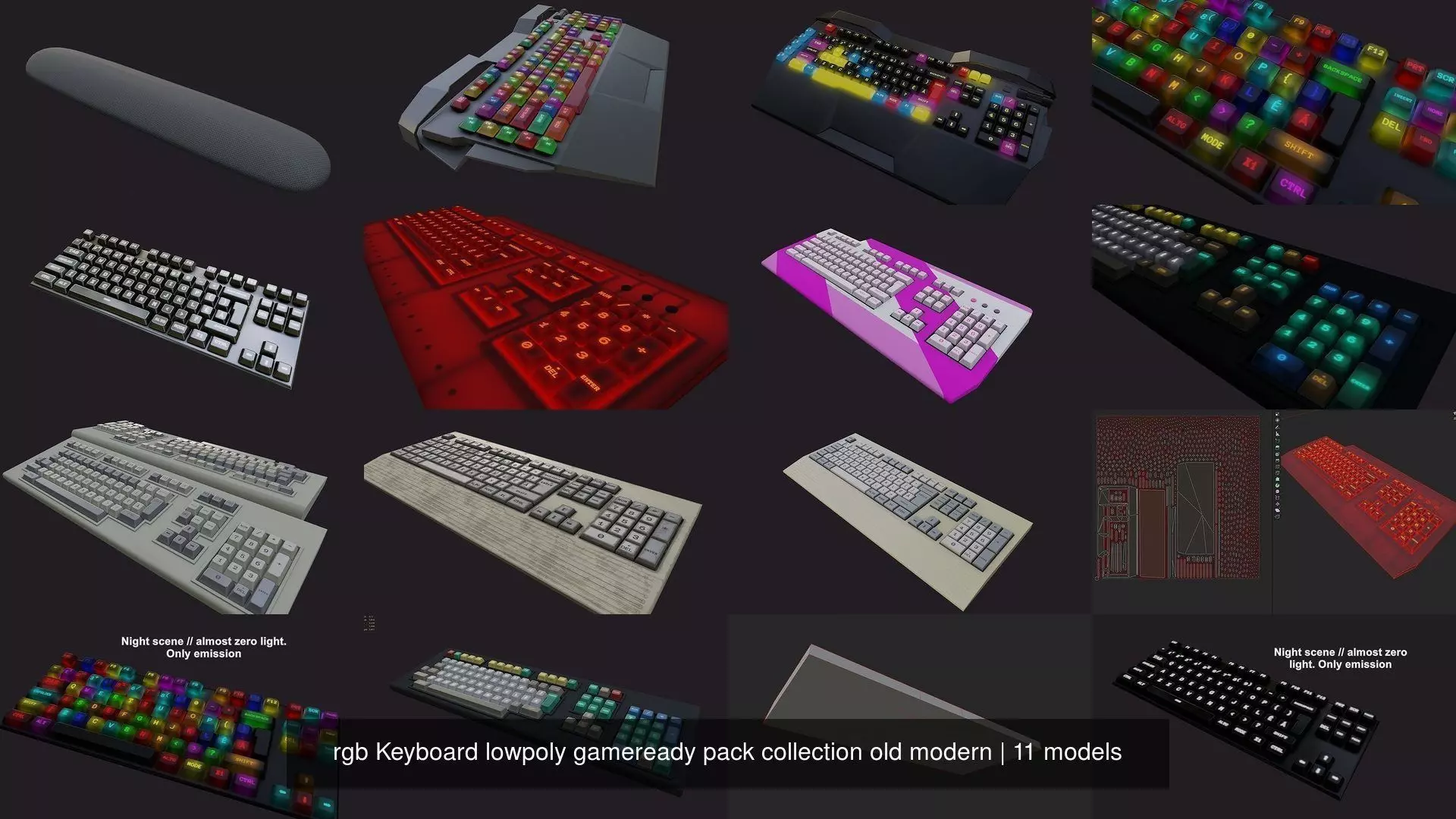 rgb Keyboard lowpoly gameready pack collection old modern _1