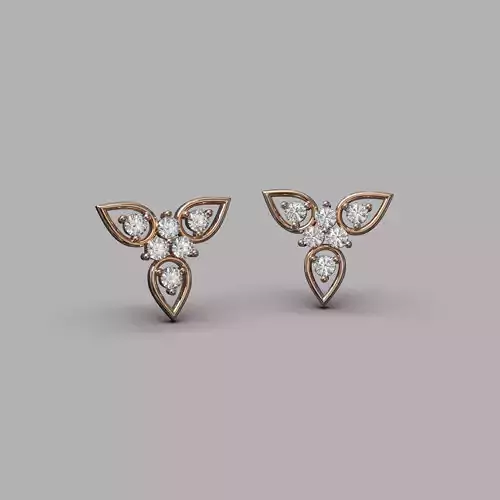 minimal triangular earrings with round gem stones 3D print model