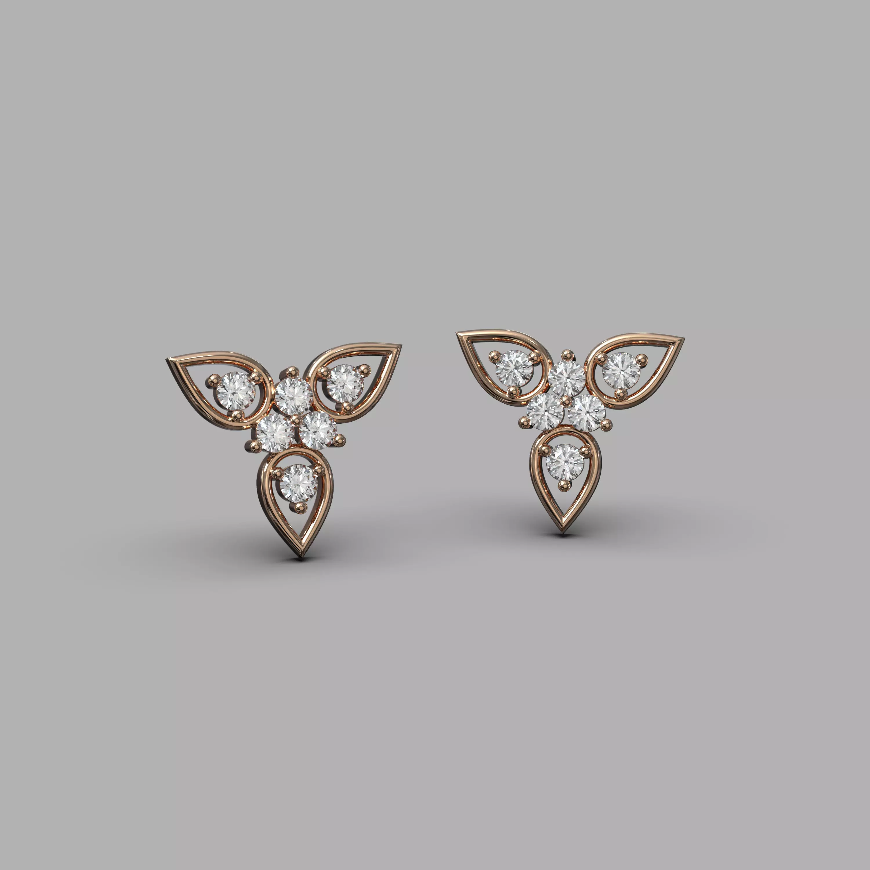 minimal triangular earrings with round gem stones 3D print model