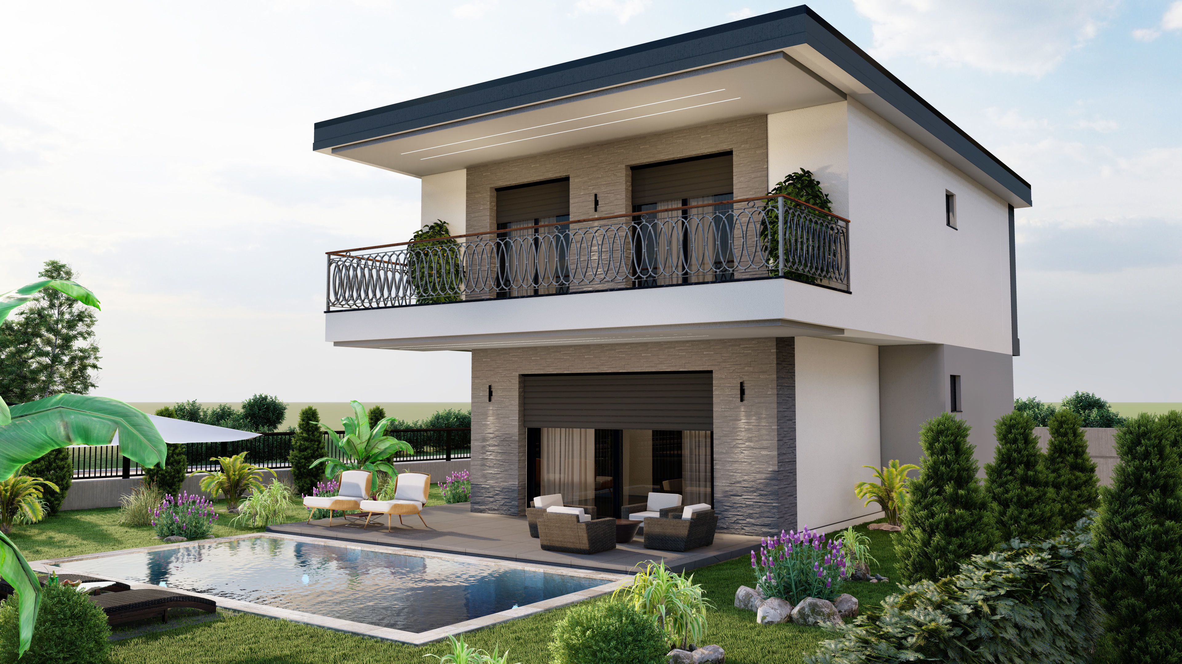 modern villa sketchup model  3D model_3