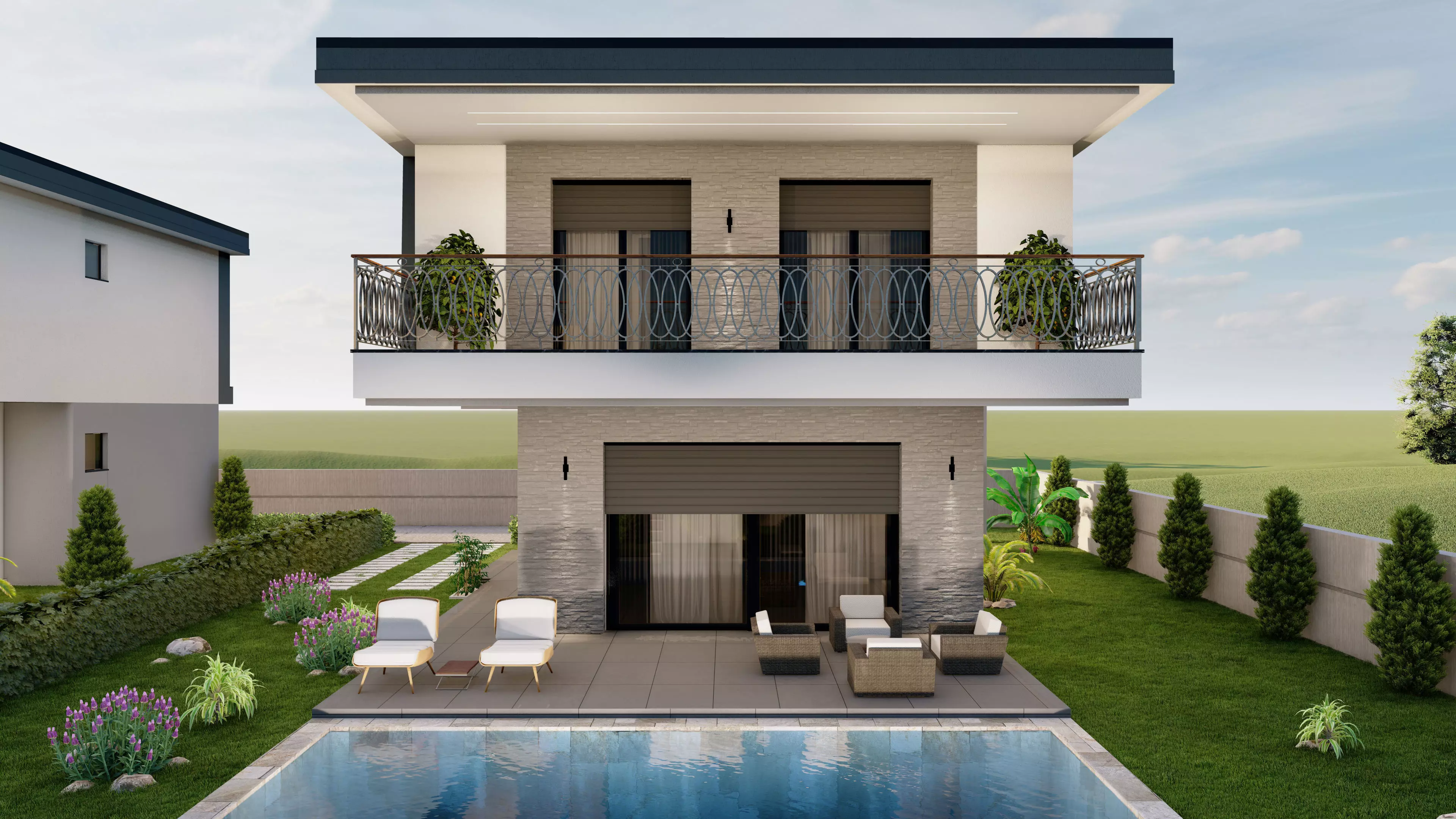 modern villa sketchup model  3D model_0