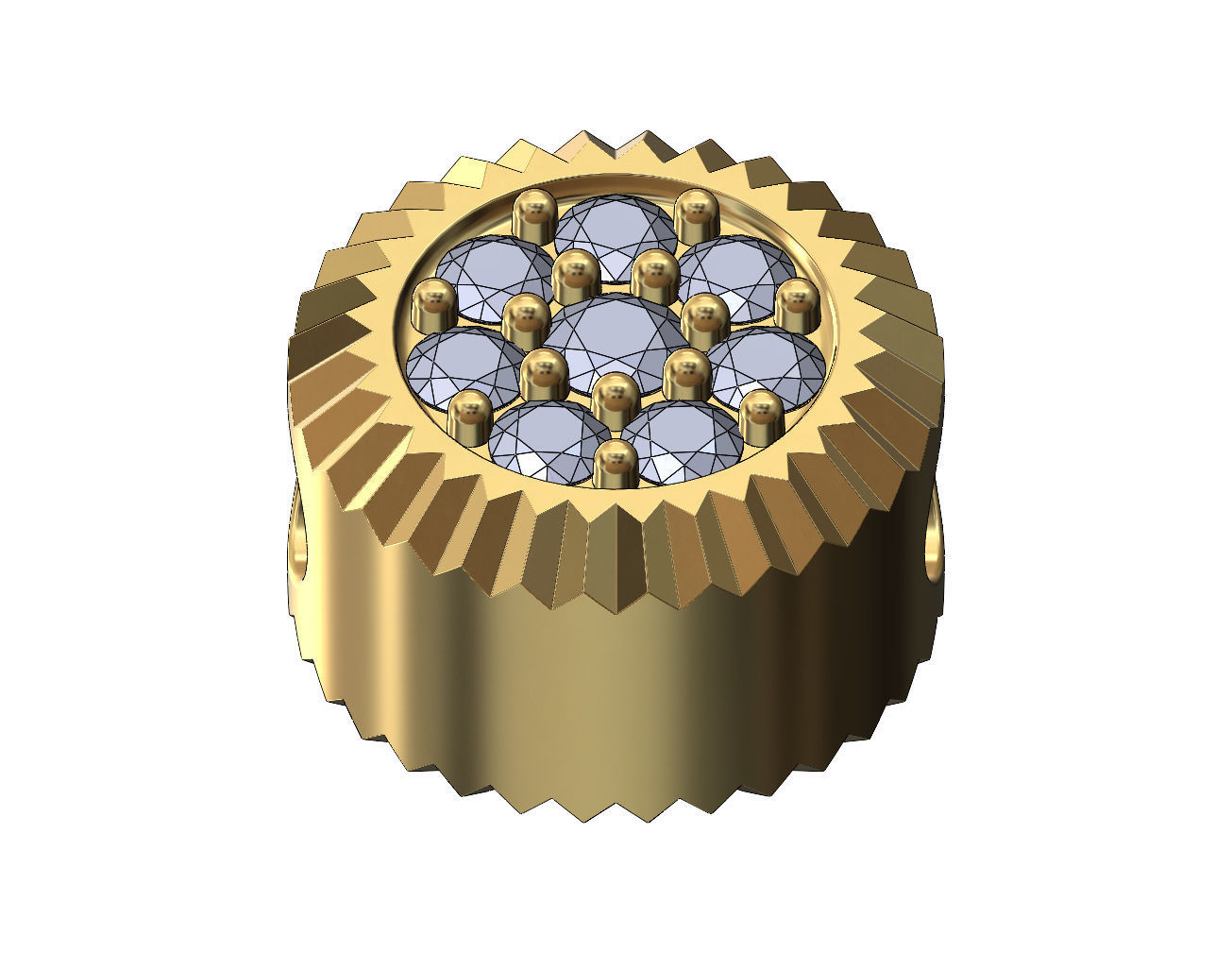 Fluted bezel diamond cluster bead and charm 3D print model_2
