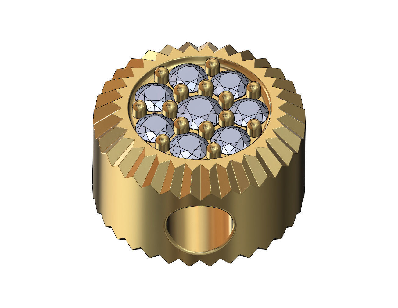 Fluted bezel diamond cluster bead and charm 3D print model_3