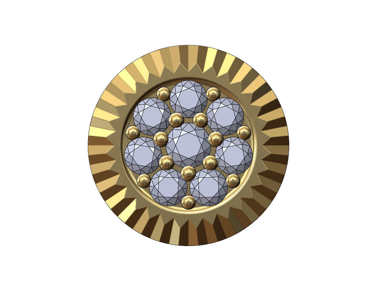 Fluted bezel diamond cluster bead and charm 3D print model_1