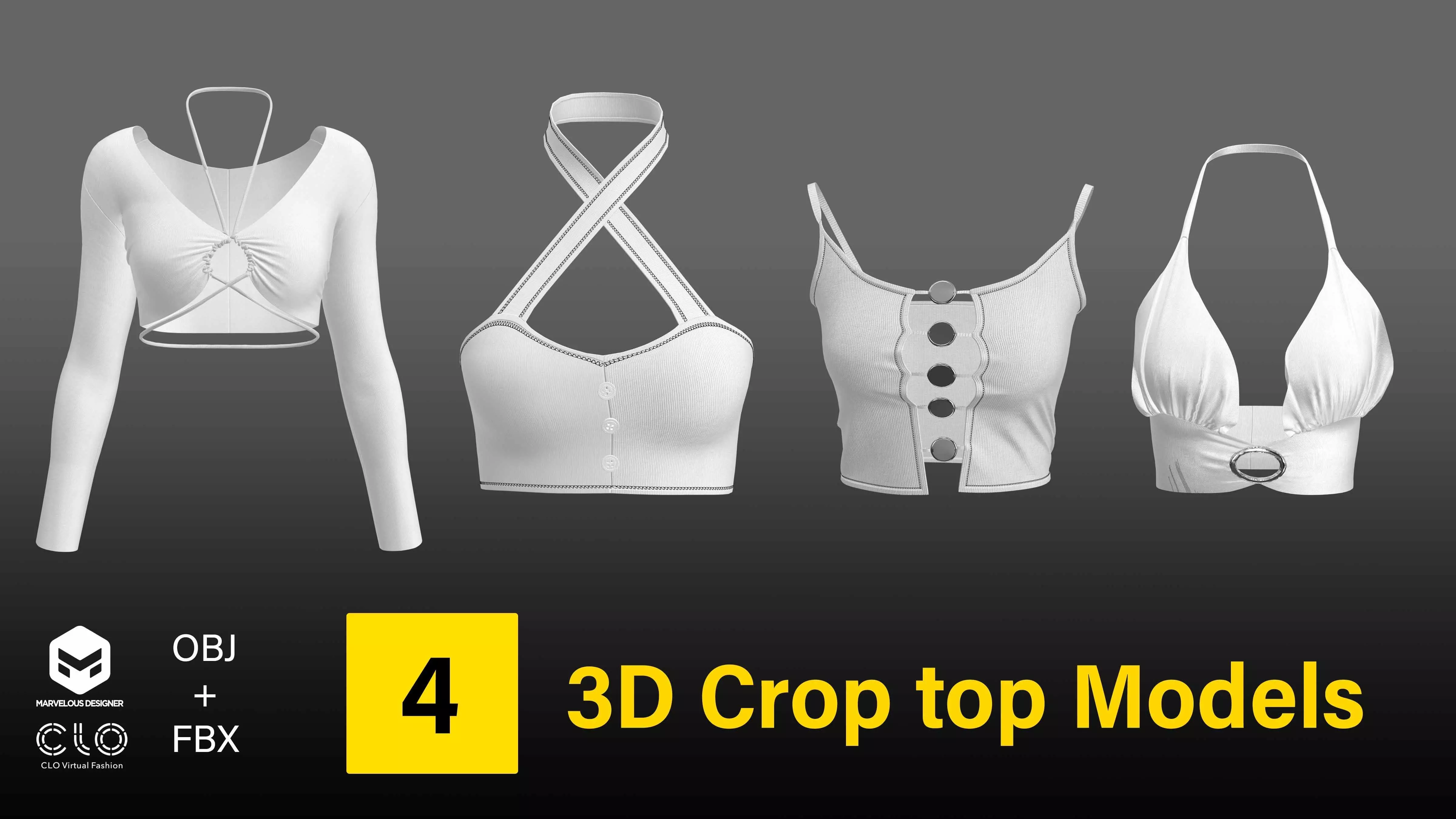 4 3d crop top models Low-poly 3D model