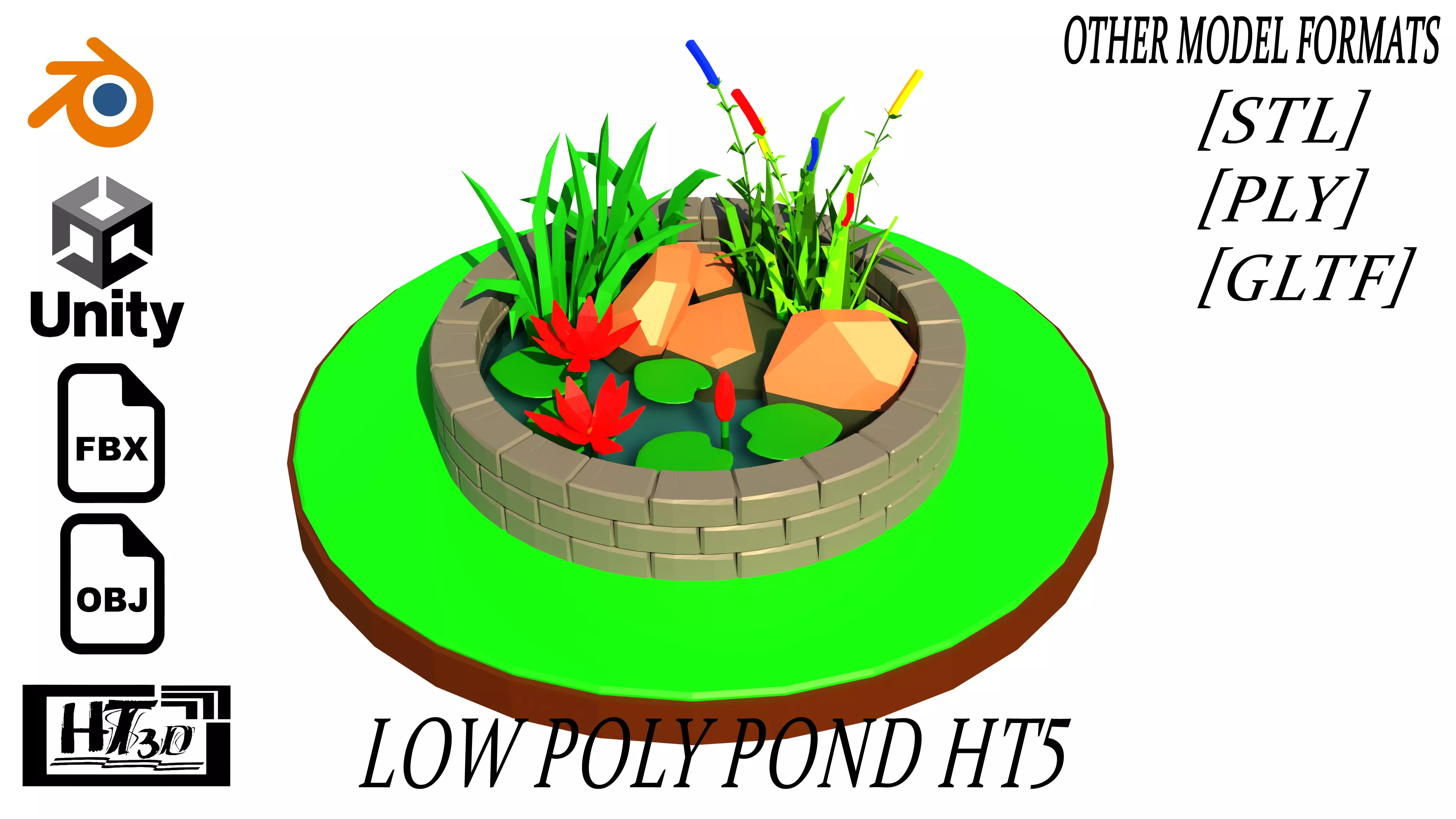 Low poly pond Low-poly 3D model