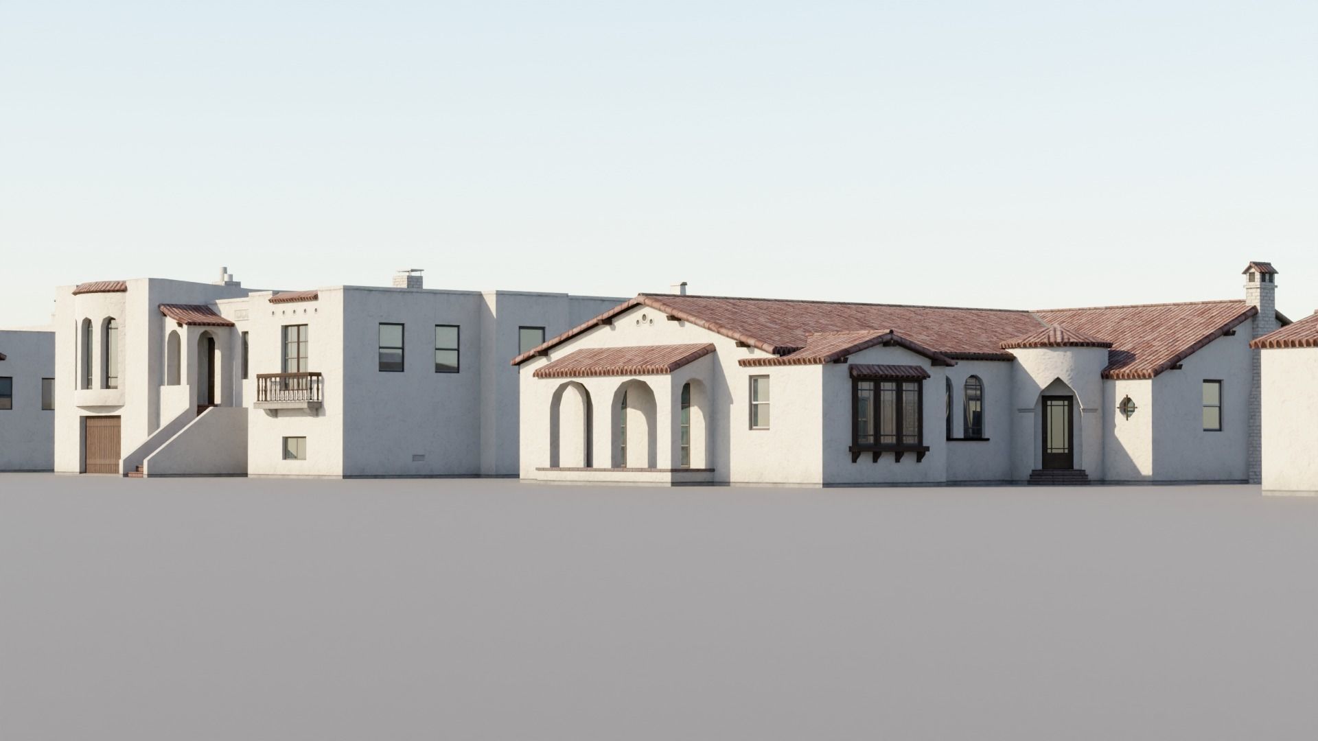 Spanish Revival - US West Coast California Buildings Low-poly 3D model_5