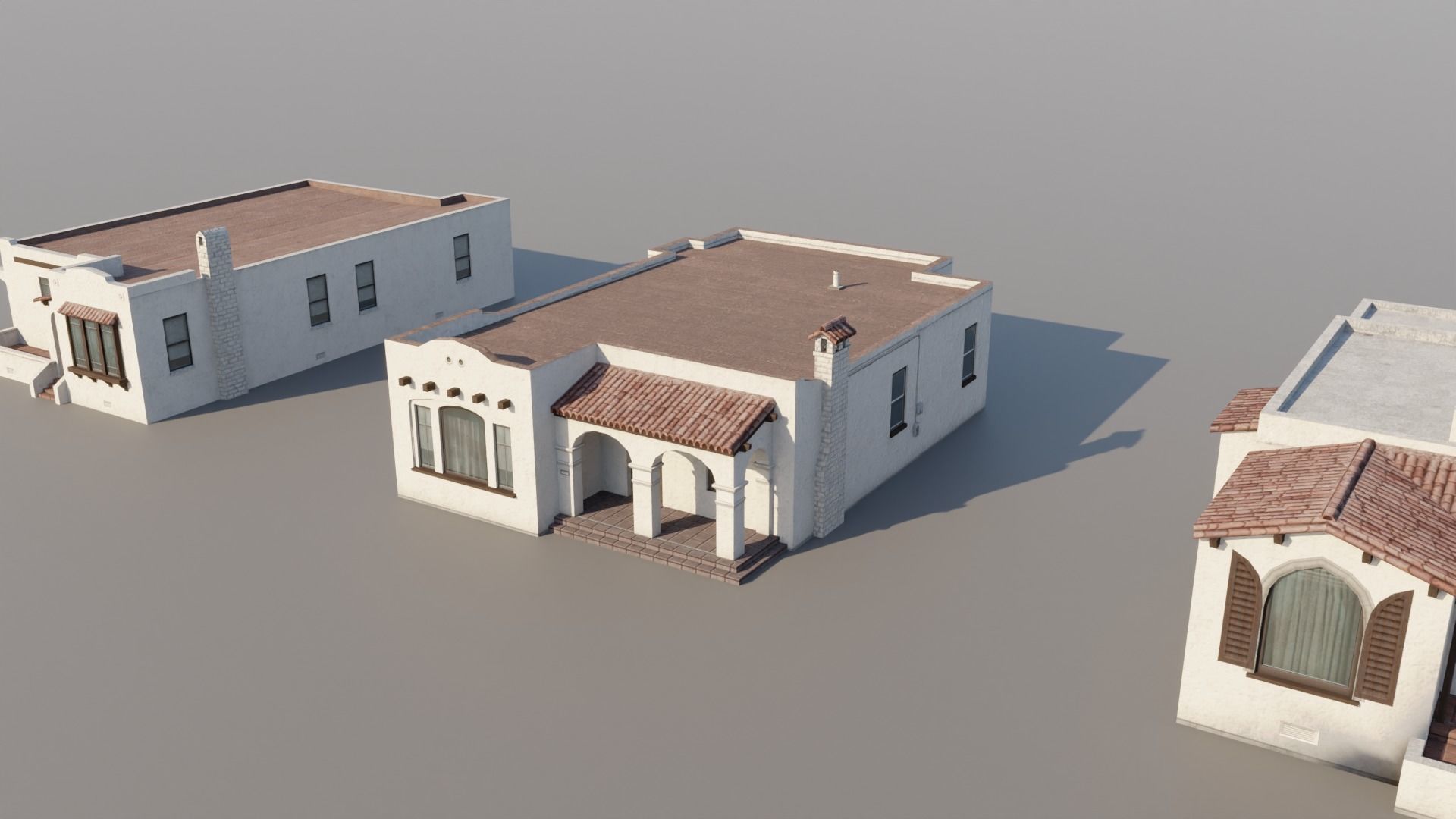 Spanish Revival - US West Coast California Buildings Low-poly 3D model_8