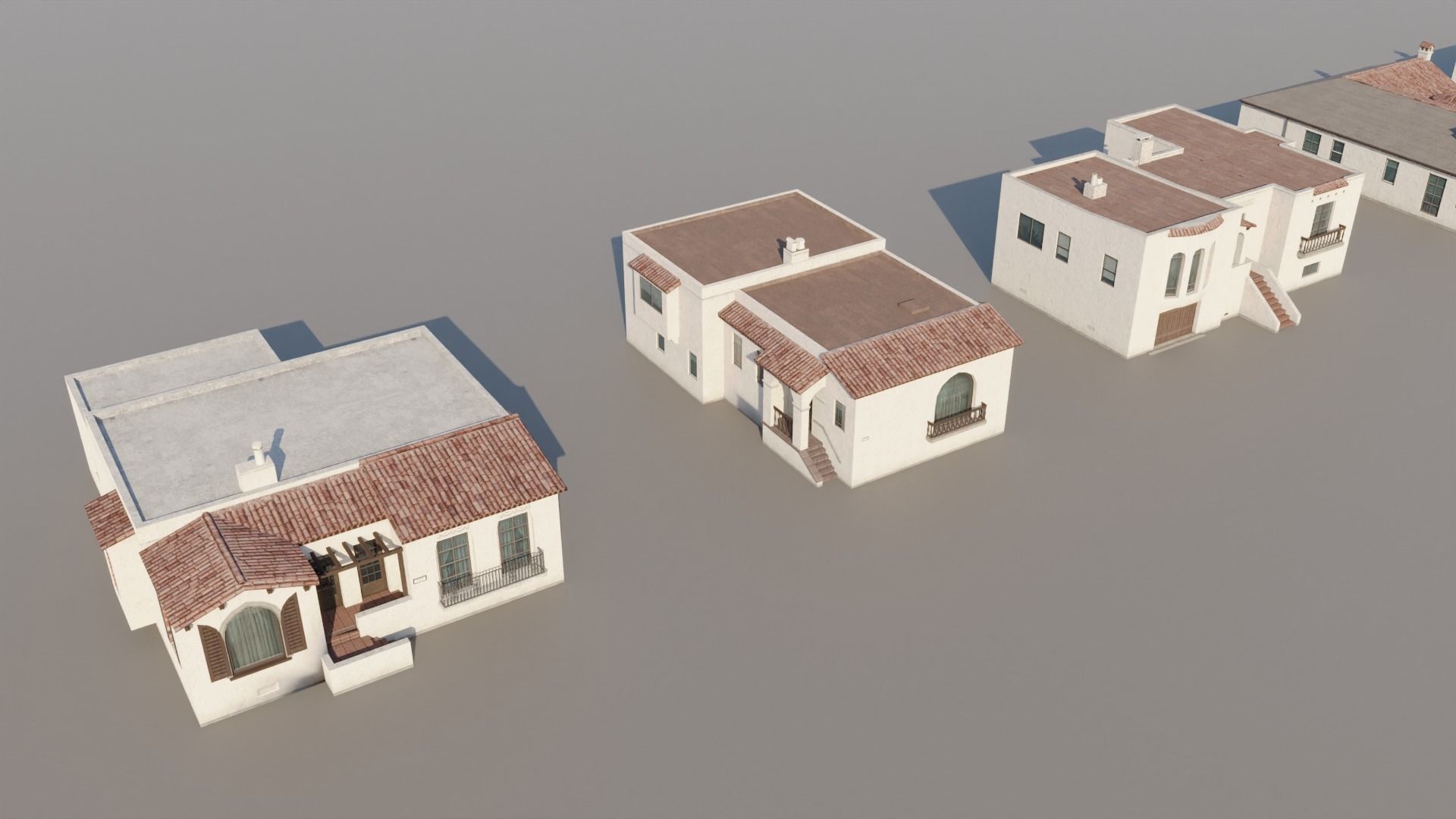 Spanish Revival - US West Coast California Buildings Low-poly 3D model_9
