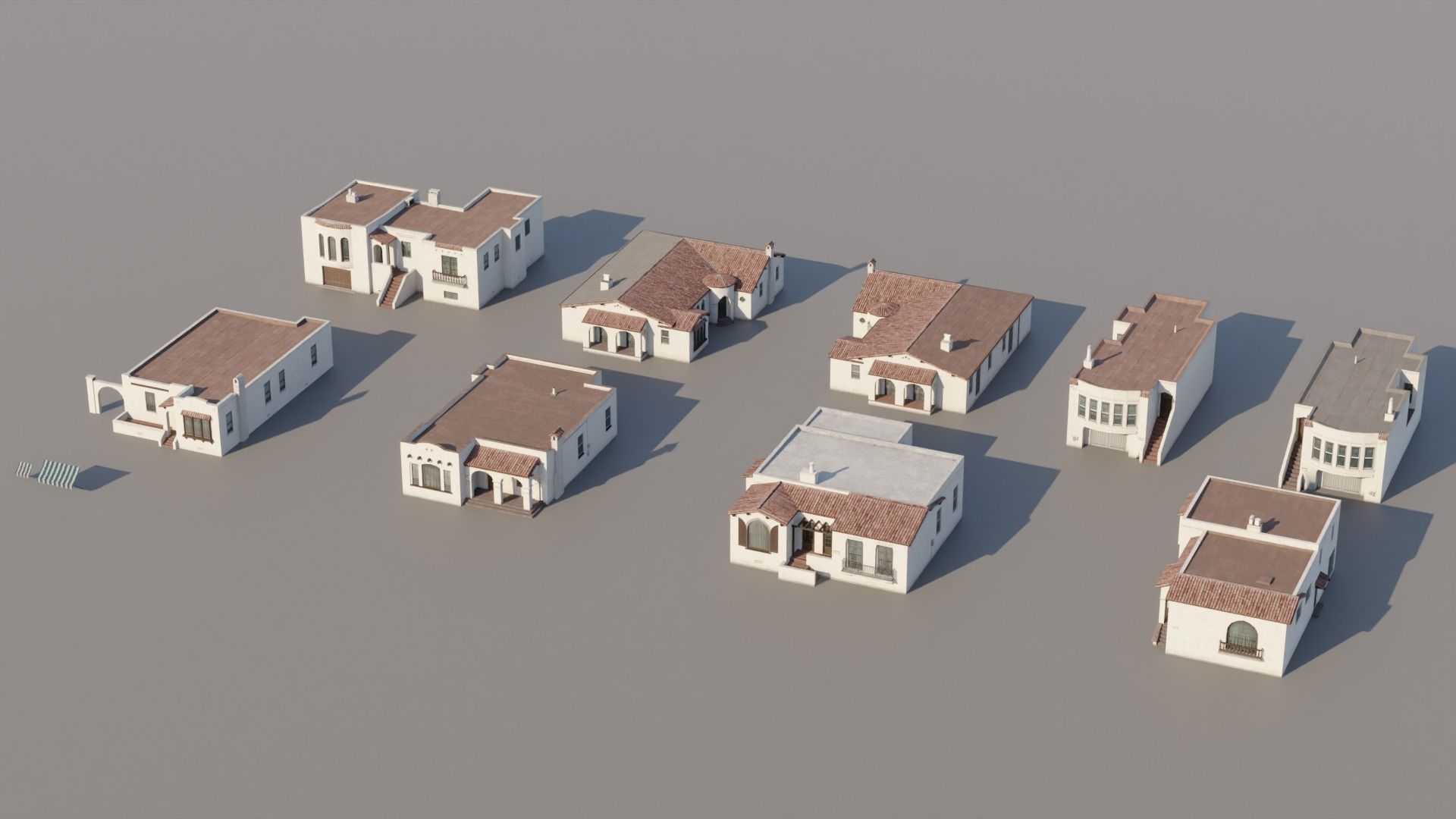 Spanish Revival - US West Coast California Buildings Low-poly 3D model_6