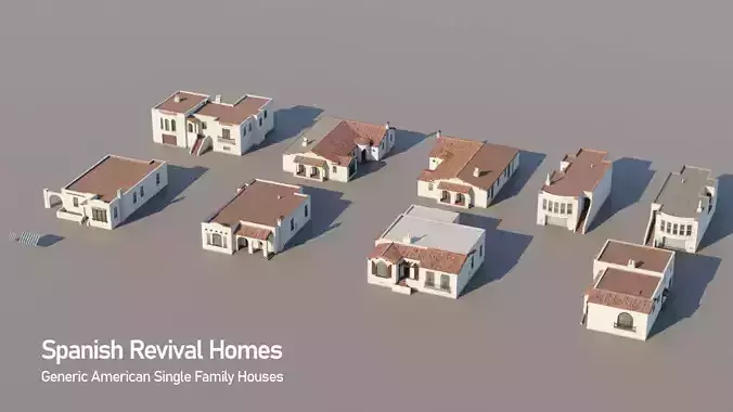 Spanish Revival - US West Coast California Buildings Low-poly 3D model