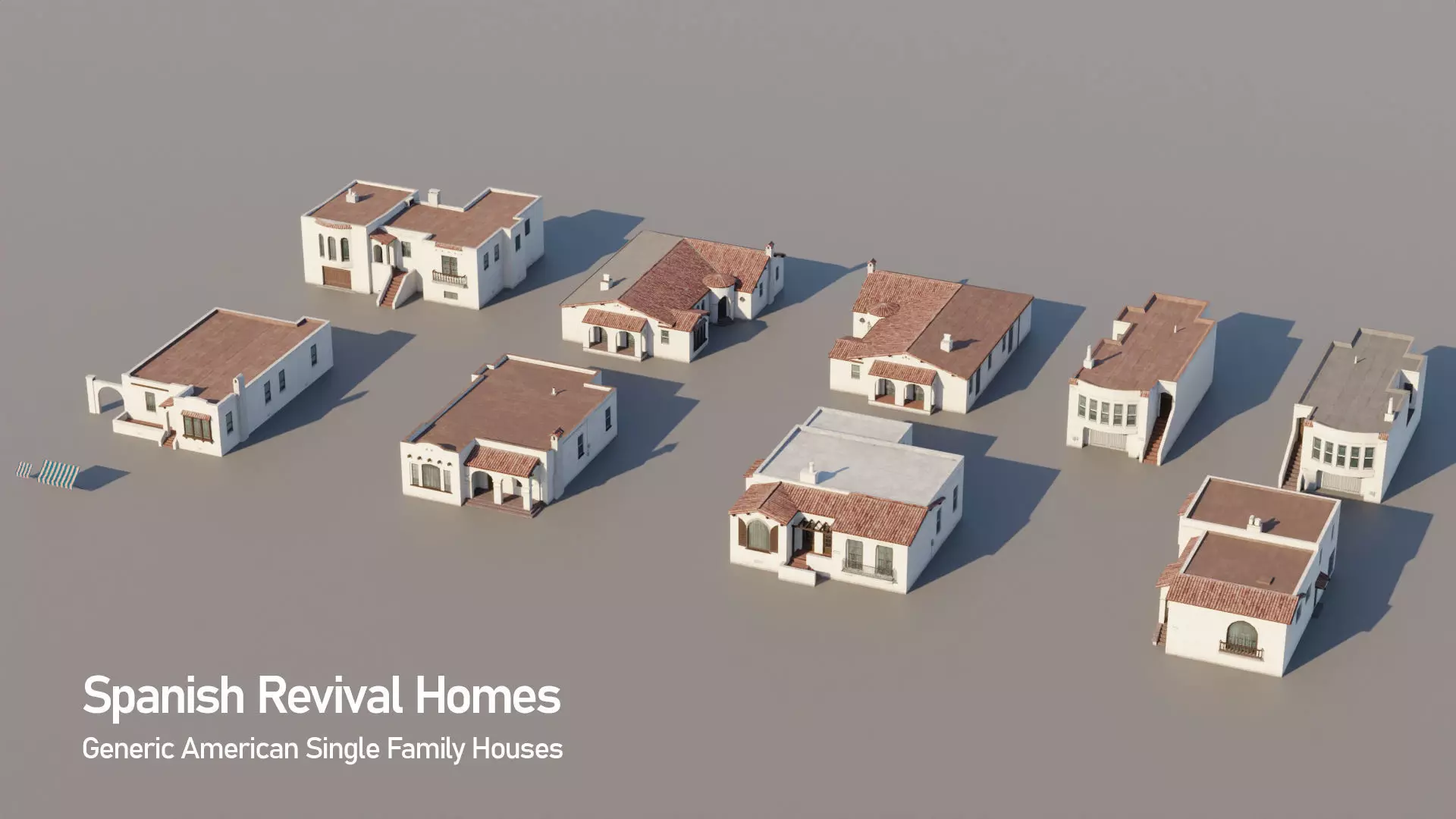 Spanish Revival - US West Coast California Buildings Low-poly 3D model_0