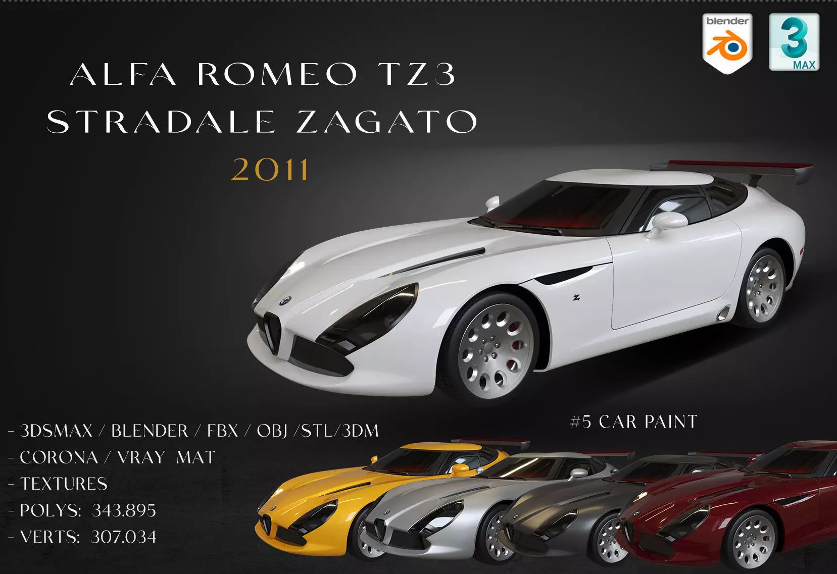Alfa Romeo TZ3 Stradale Zagato 2011  Low-poly 3D model_0